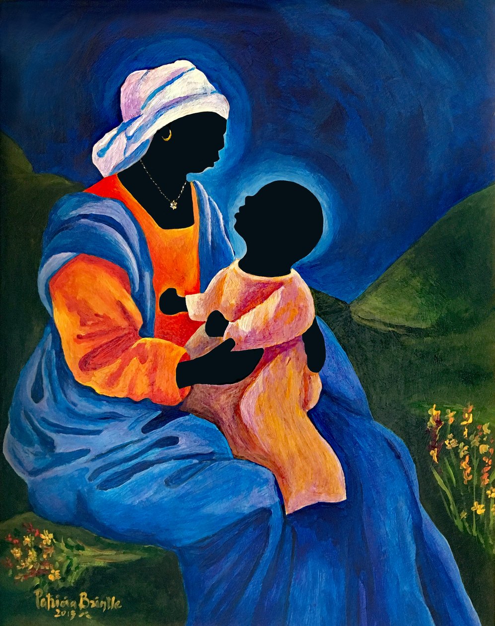 Madonna z Dzieciątkiem w zbieraniu kwiatów, 2018 (akryl na masonicie) autorstwa Patricia Brintle