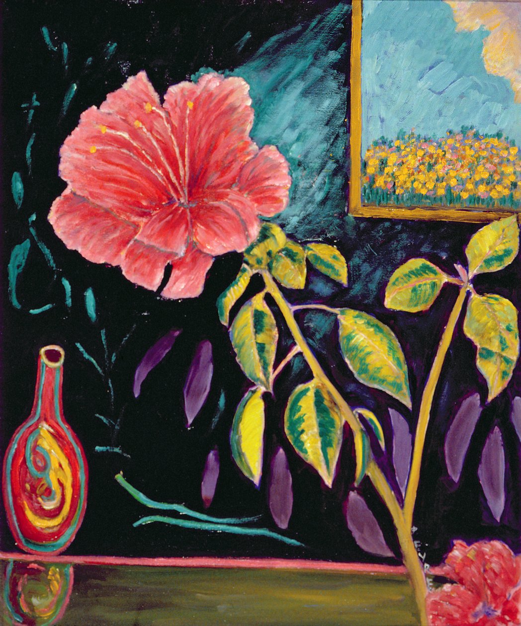 Hibiskus z wazonem (olej na płótnie) autorstwa Patricia Contemporary Artist Eyre