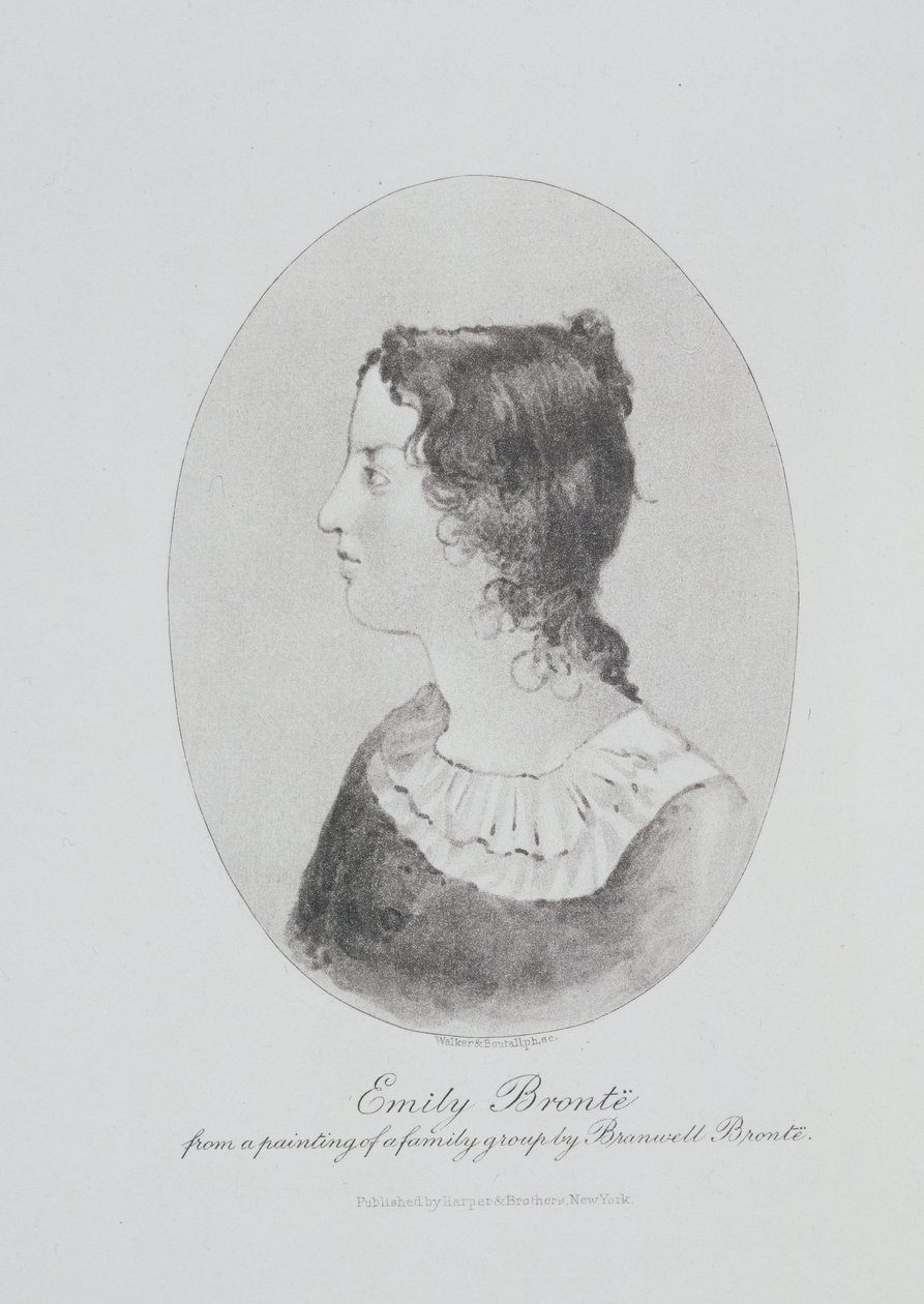 Portret Emily Bronte (1818-48) grawerowany przez Walkera i Boutall autorstwa Patrick Branwell Bronte