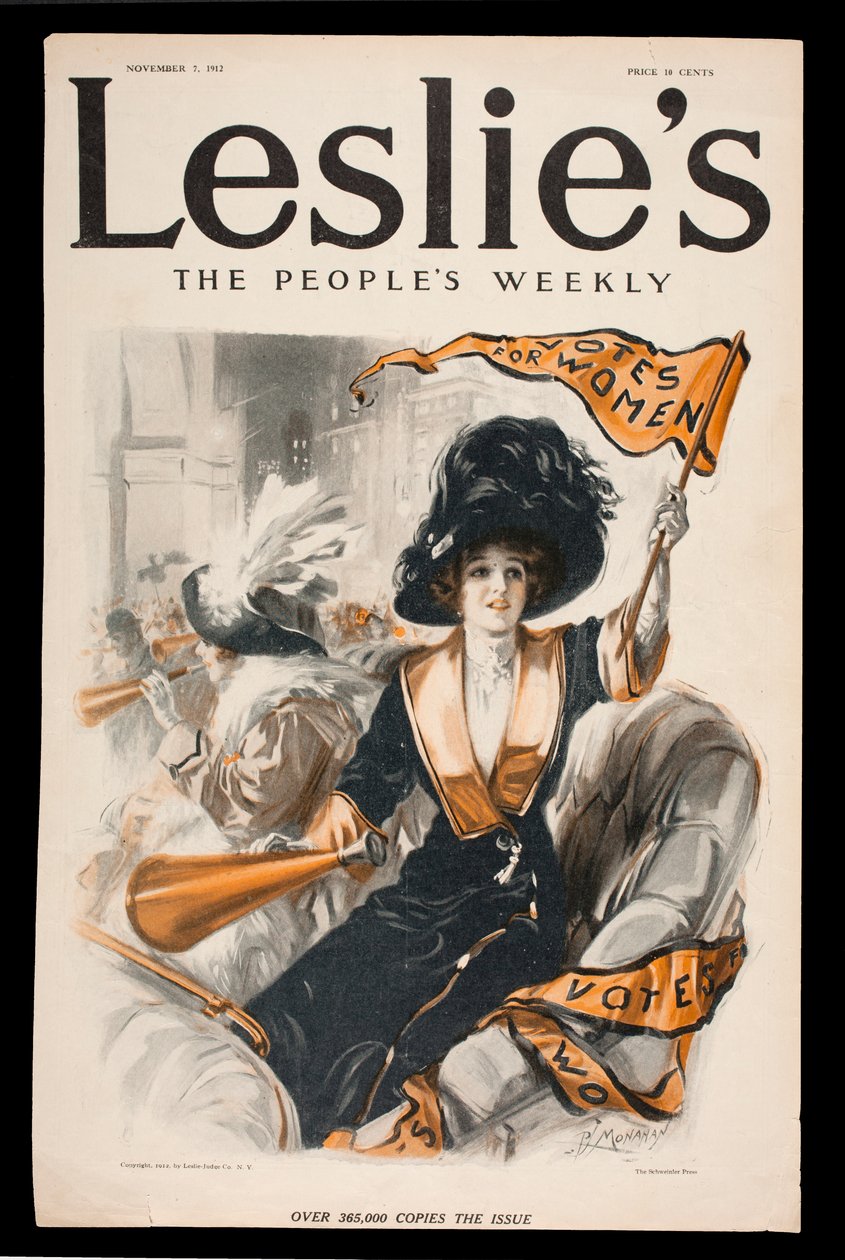 Głosy na kobiety, okładka Leslies The Peoples Weekly, 7 listopada 1912 r. autorstwa Patrick J. Monahan