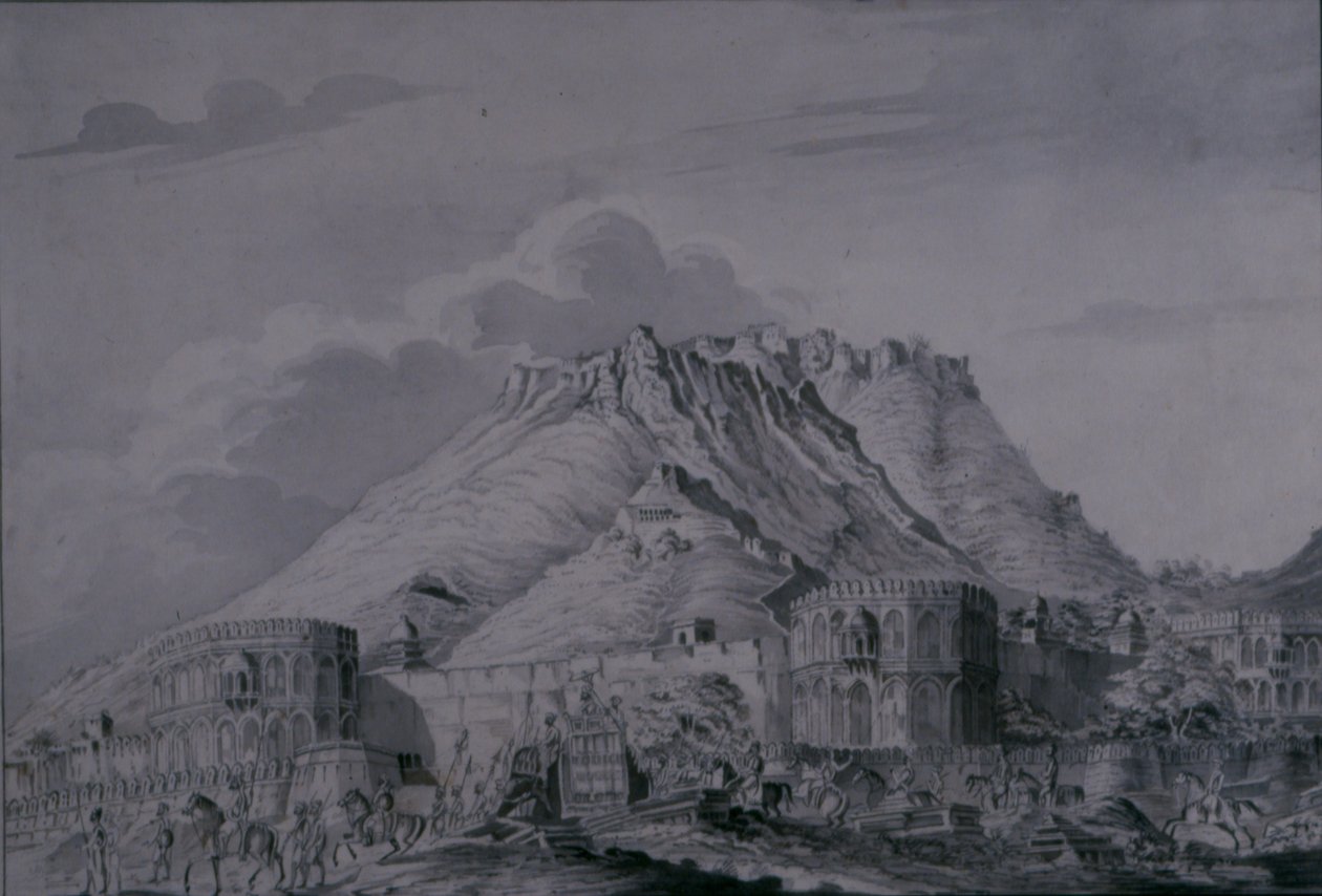 Twierdza i miasto Ajmere, 1820 (ołówek i pranie na papierze) autorstwa Patrick Waugh