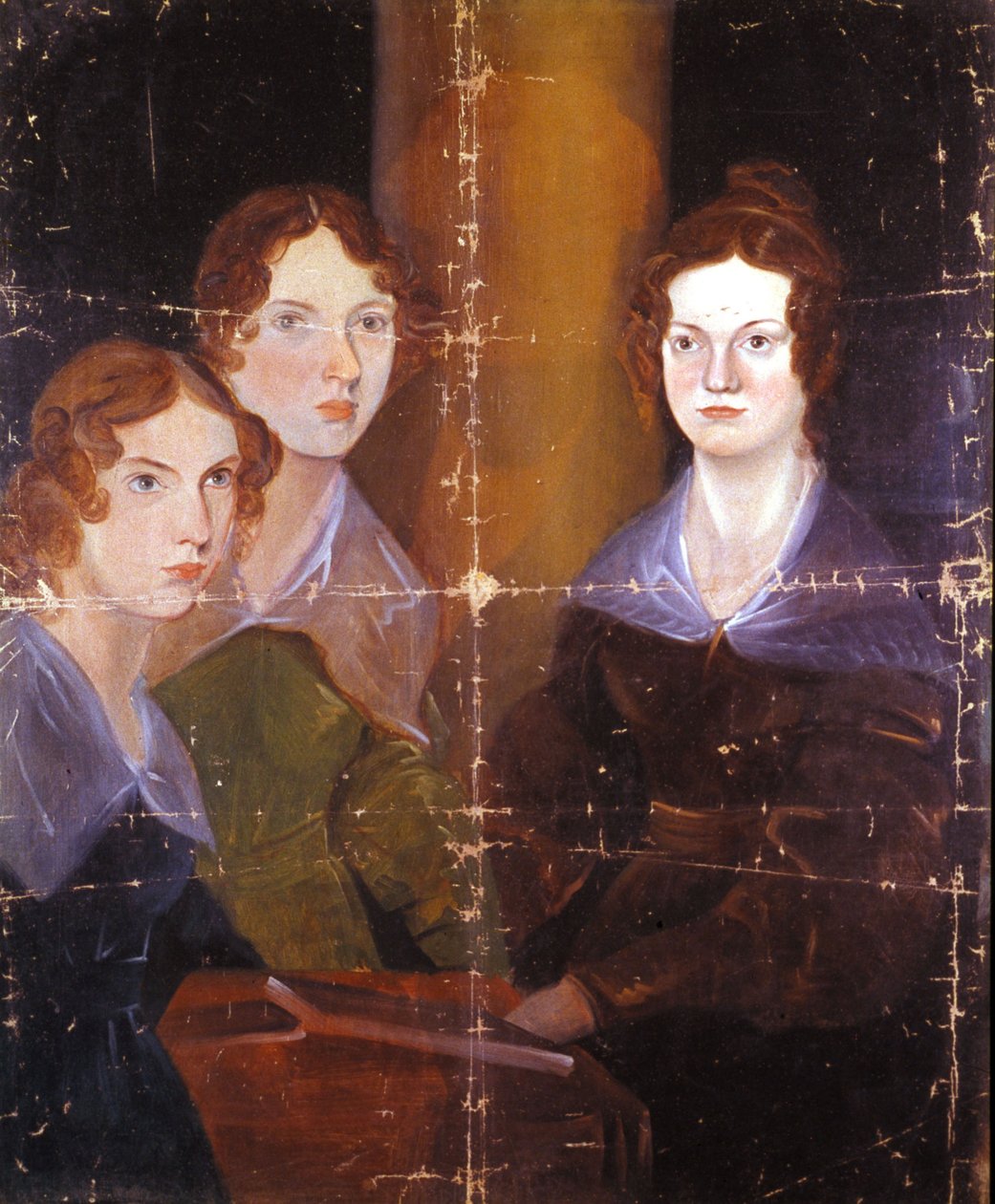 Portret trzech sióstr Bronte: Charlotte Bronte (1816-1855), Emily Bronte (1818-1848) i Anne Bronte (1820-1849), pisarek angielskich. Obraz ich brata Branwella Patricka Bronte (1817-1848). 1834. autorstwa Patrick Branwell Bronte