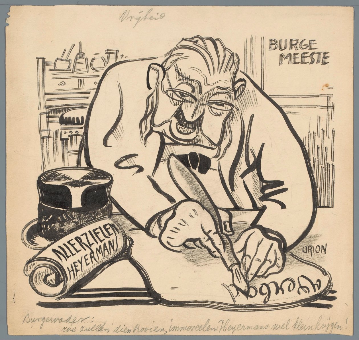 Burmistrz zakazuje Heijermansowi Święta Zadusznego Wolność (tytuł na obiekcie) autorstwa Patricq Kroon (signed by artist)