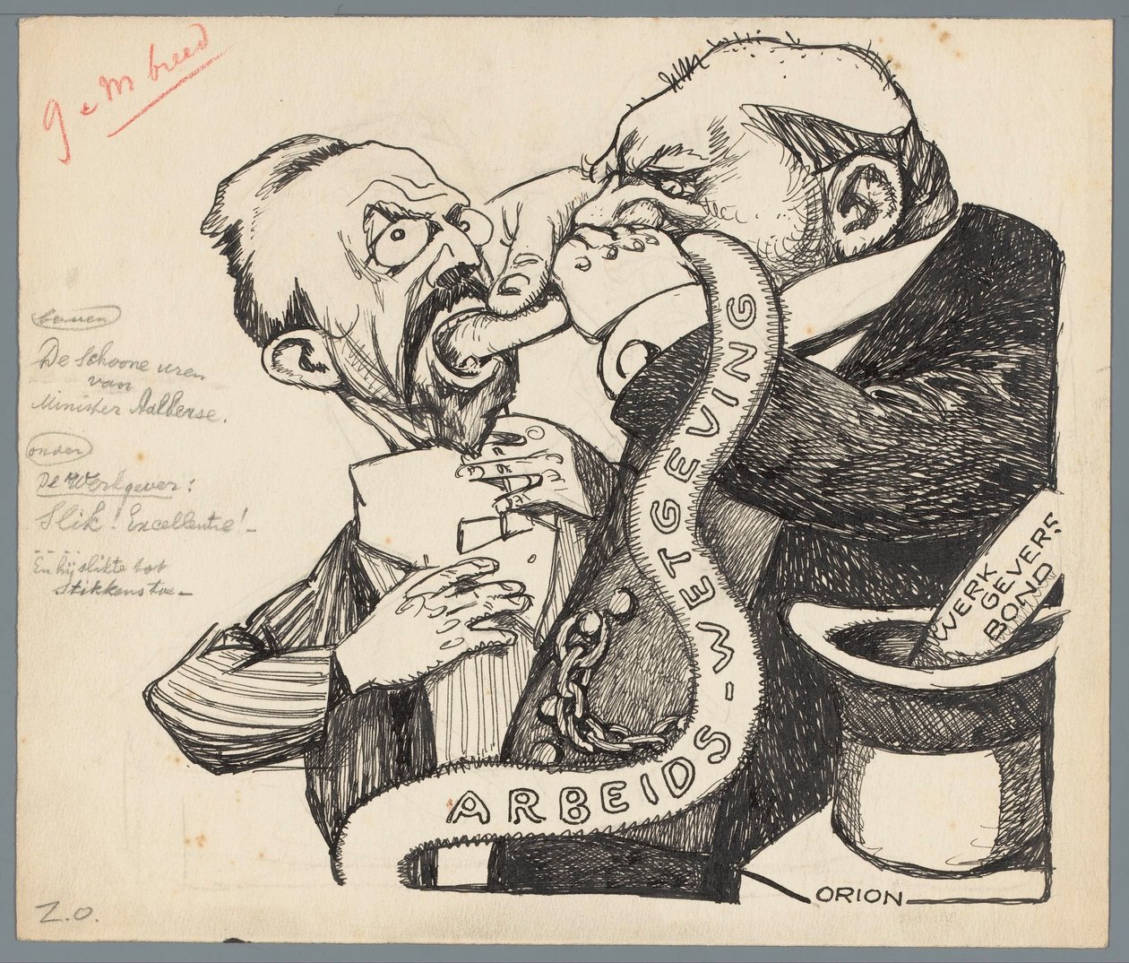 Minister Aalberse i pracodawca Czyste pióra ministra Aalberse (tytuł na obiekcie) autorstwa Patricq Kroon (signed by artist)