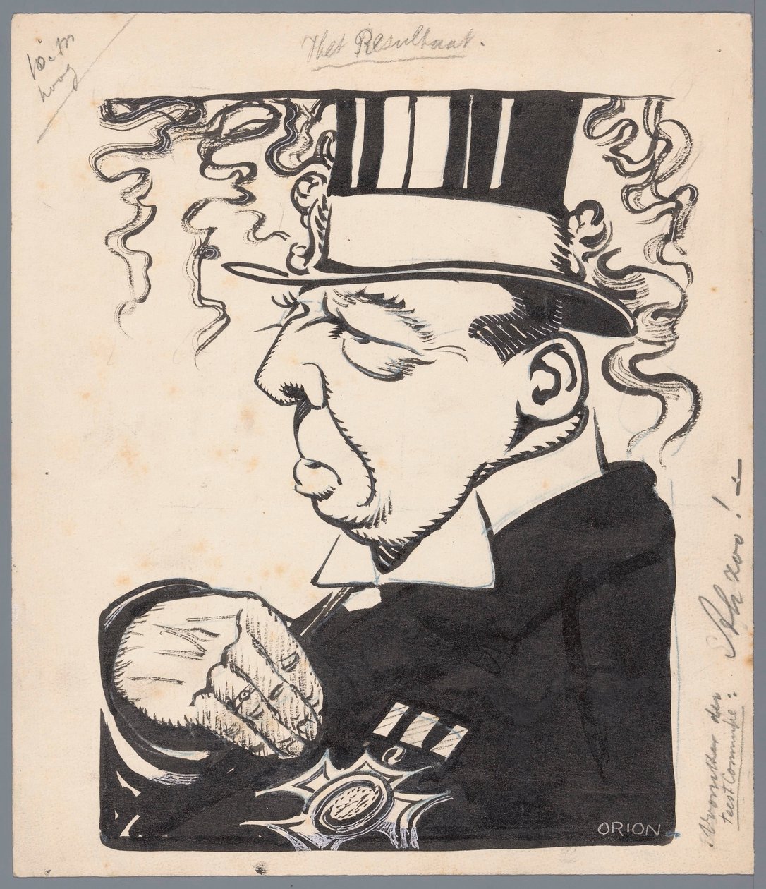 Polityk z cylindrem i nagrodą na piersi Wynik (tytuł na obiekcie) autorstwa Patricq Kroon (signed by artist)