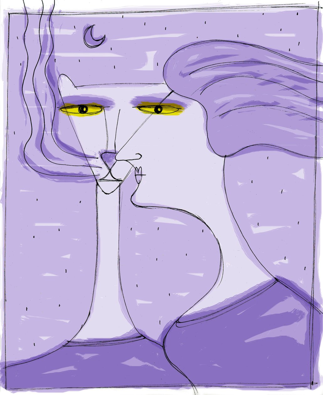 Strega del Tchesal (Chiesale): wiedźma, która zamienia się w kota, by szpiegować mężczyzn. Ilustracja autorstwa Patrizia La Porta. autorstwa Patrizia La Porta
