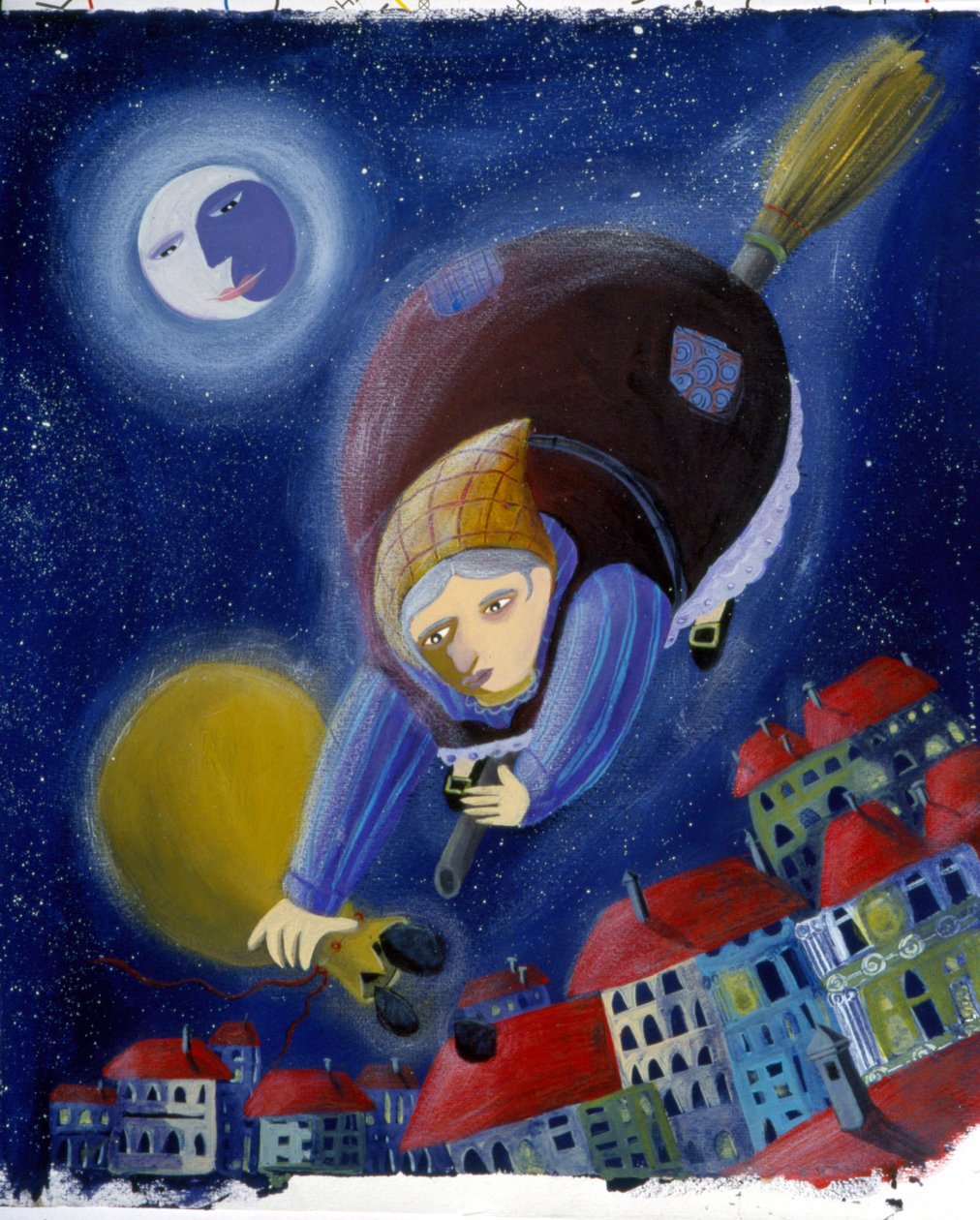 "Befana" na swojej miotle - ilustracja autorstwa Patrizia La Porta autorstwa Patrizia La Porta
