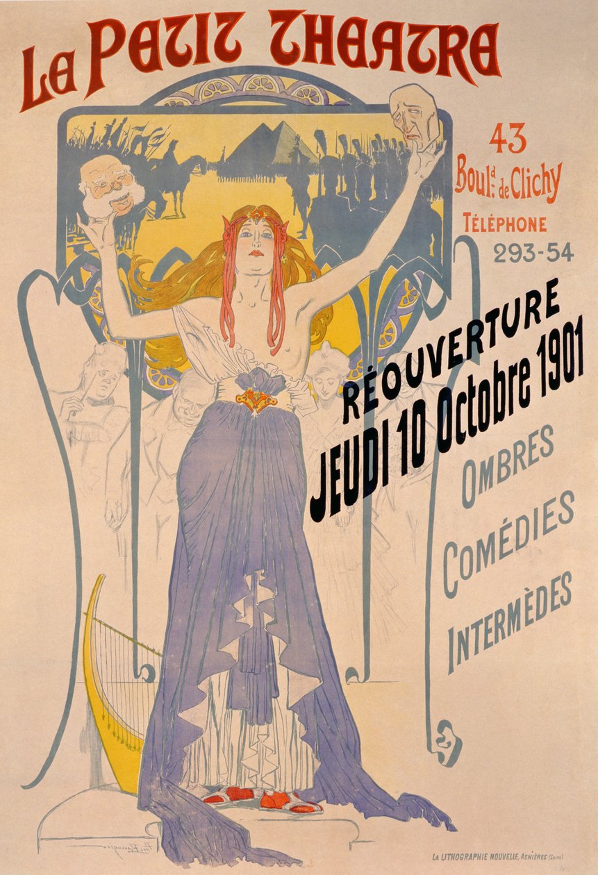 Plakat reklamujący ponowne otwarcie 10 października Le Petit Theatre, Boulevard Clichy, Paryż, 1901 autorstwa Paul Balluriau