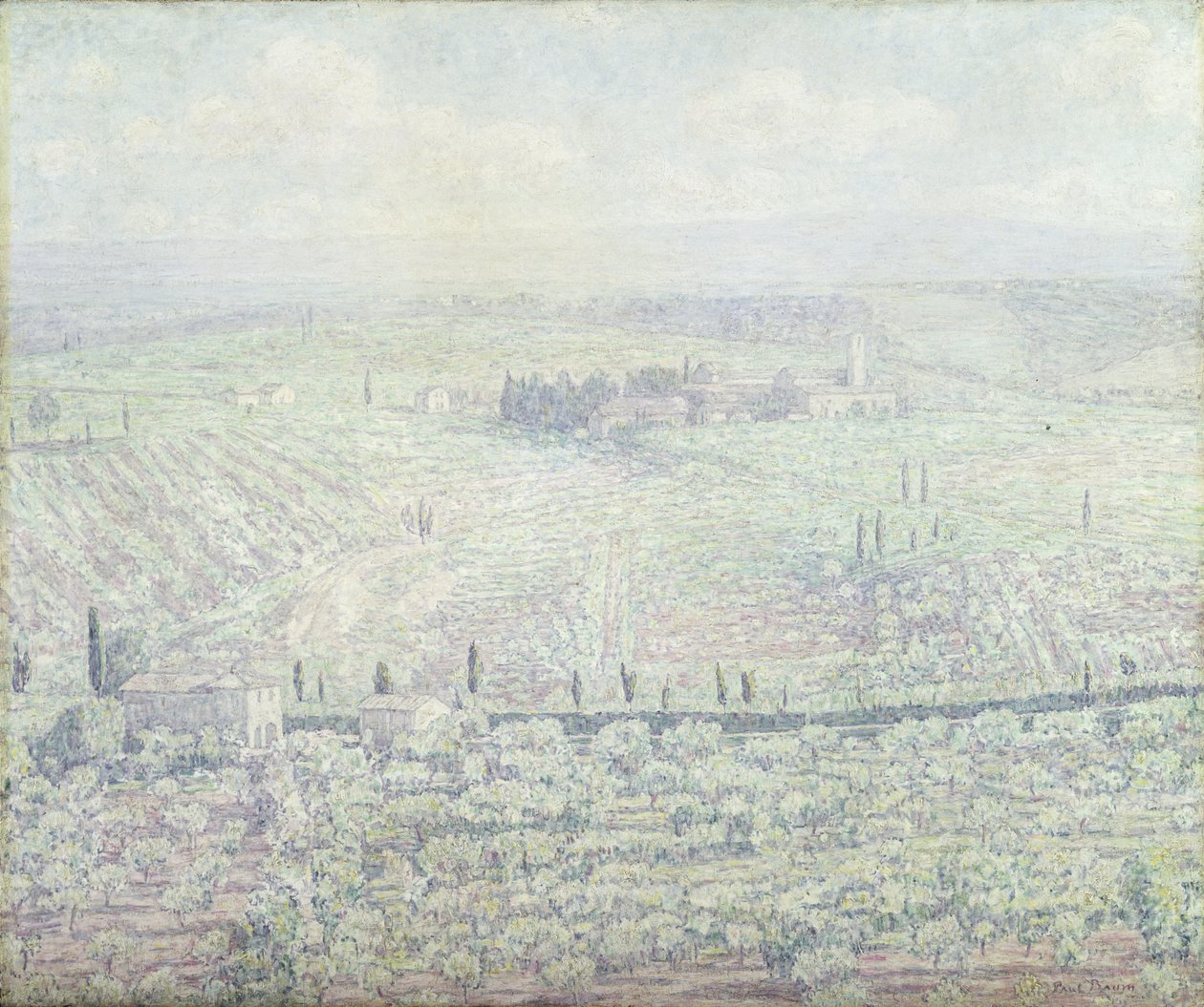 Pagórkowaty krajobraz Toskanii rano w słoneczny letni dzień, ok. 1930 autorstwa Paul Baum