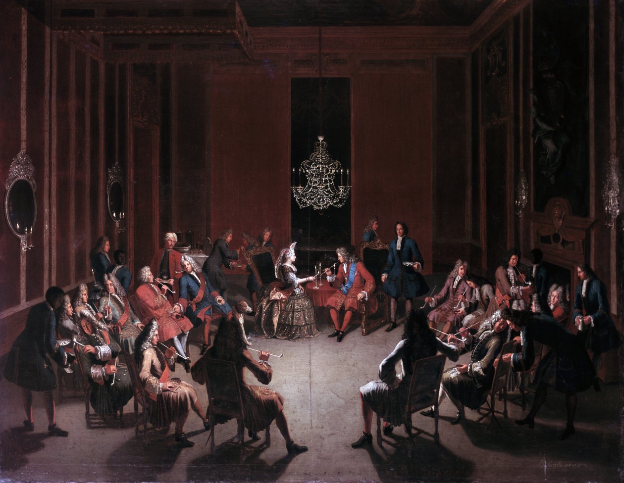 Kolegium Tytoniowe Fryderyka I w Złotej Komnacie Zamku Berlińskiego, ok. 1710 r. autorstwa Paul Carl Leygebe