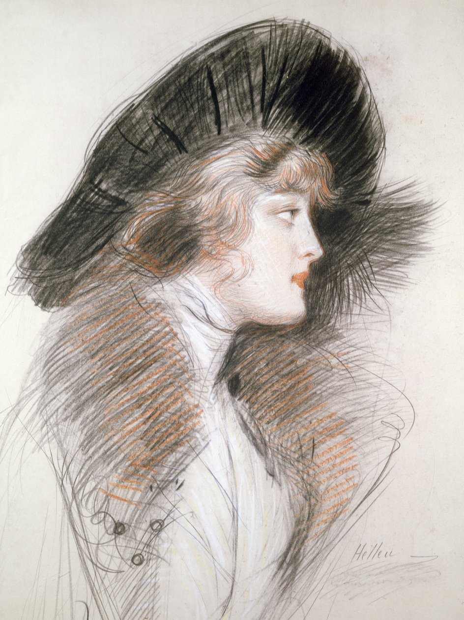 Głowa eleganckiej kobiety (ołówek i kolorowa kreda) autorstwa Paul Cesar Helleu