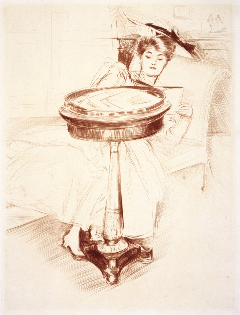 Kobieta czytająca, ok. 1895 (sucha igła na papierze) autorstwa Paul Cesar Helleu