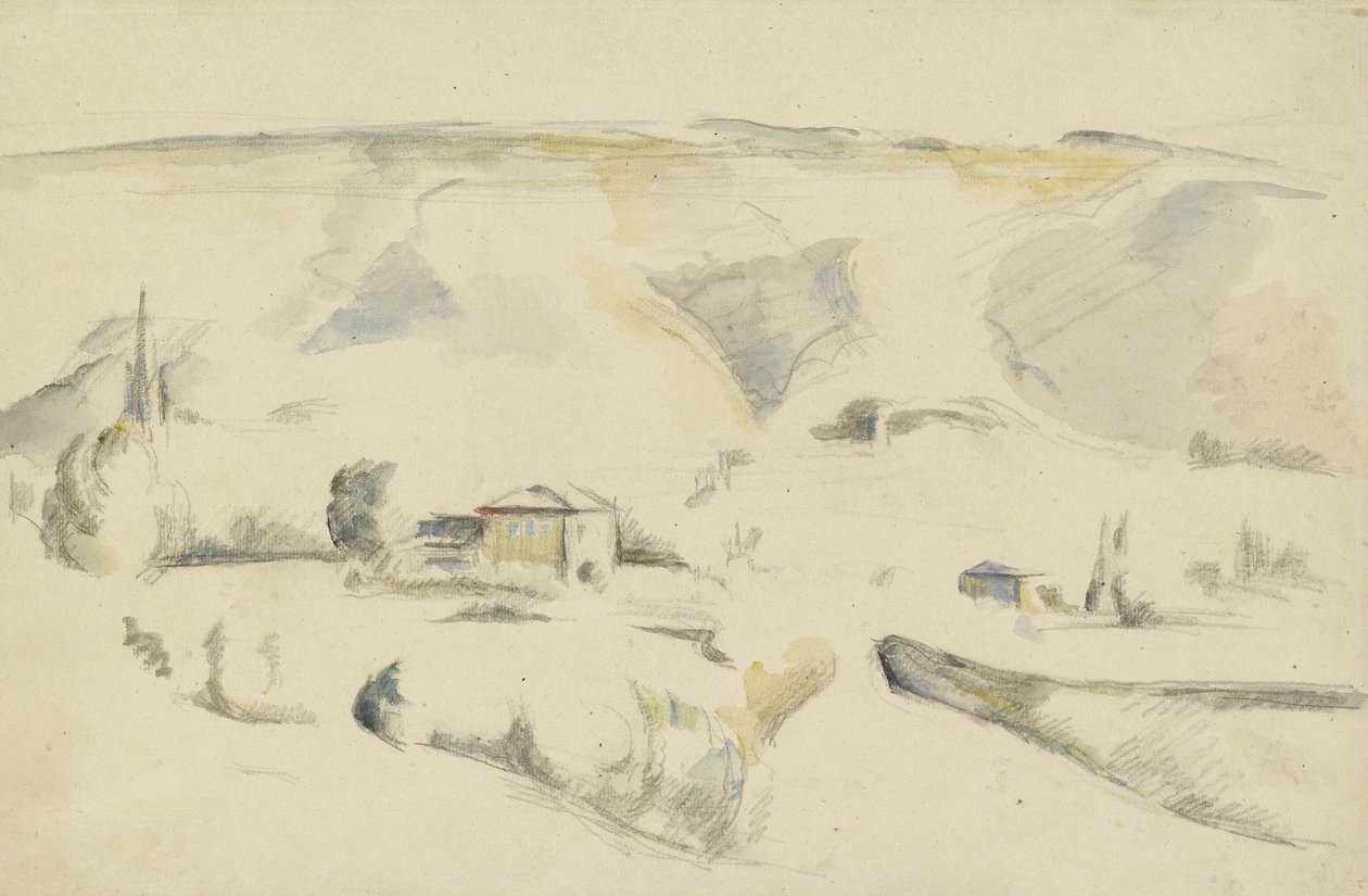 Recto: Widok na dolinę (grafit i akwarela na papierze w kolorze złamanej bieli) autorstwa Paul Cézanne