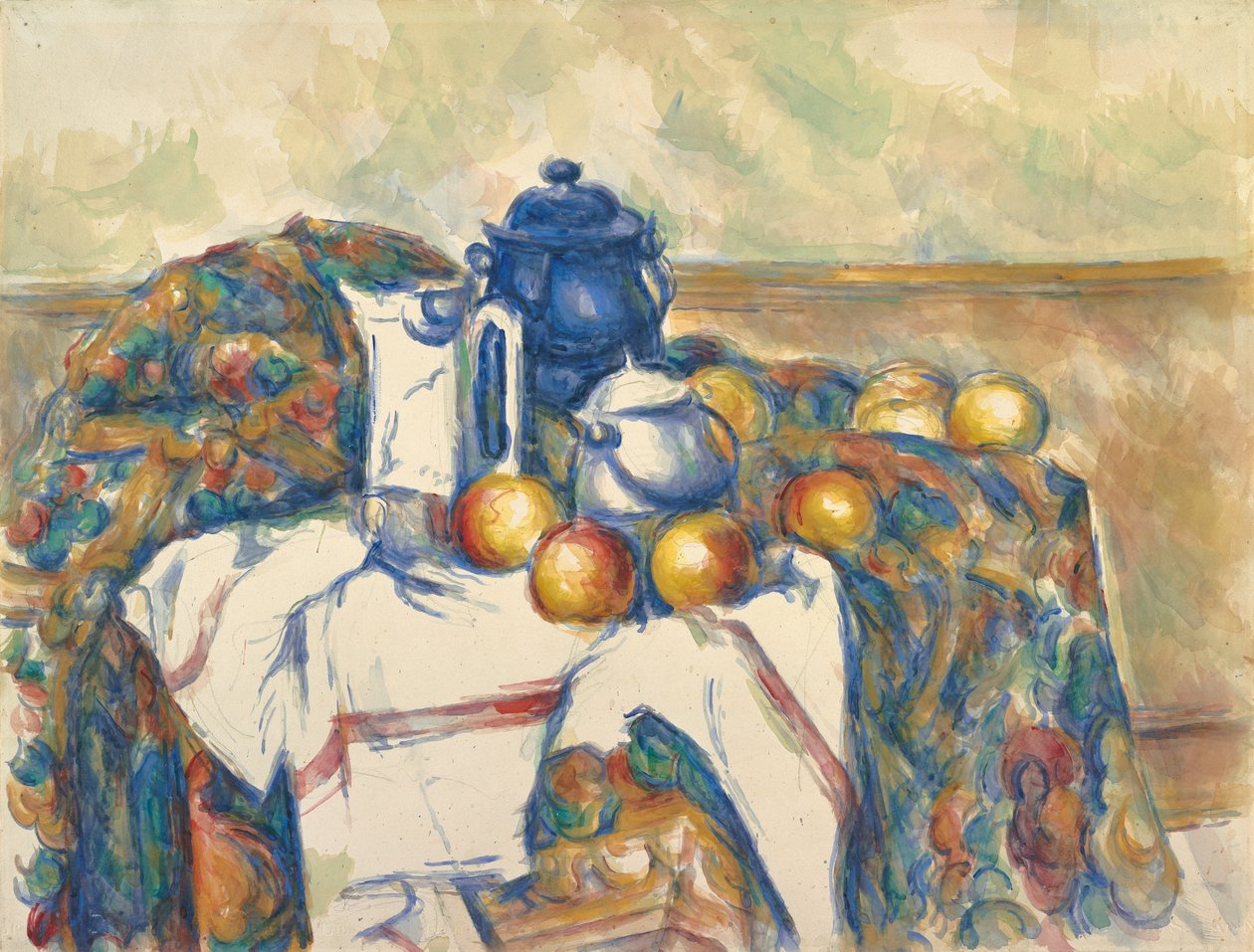 Martwa natura z niebieskim garnkiem, ok. 1900 (akwarela na graficie) autorstwa Paul Cézanne