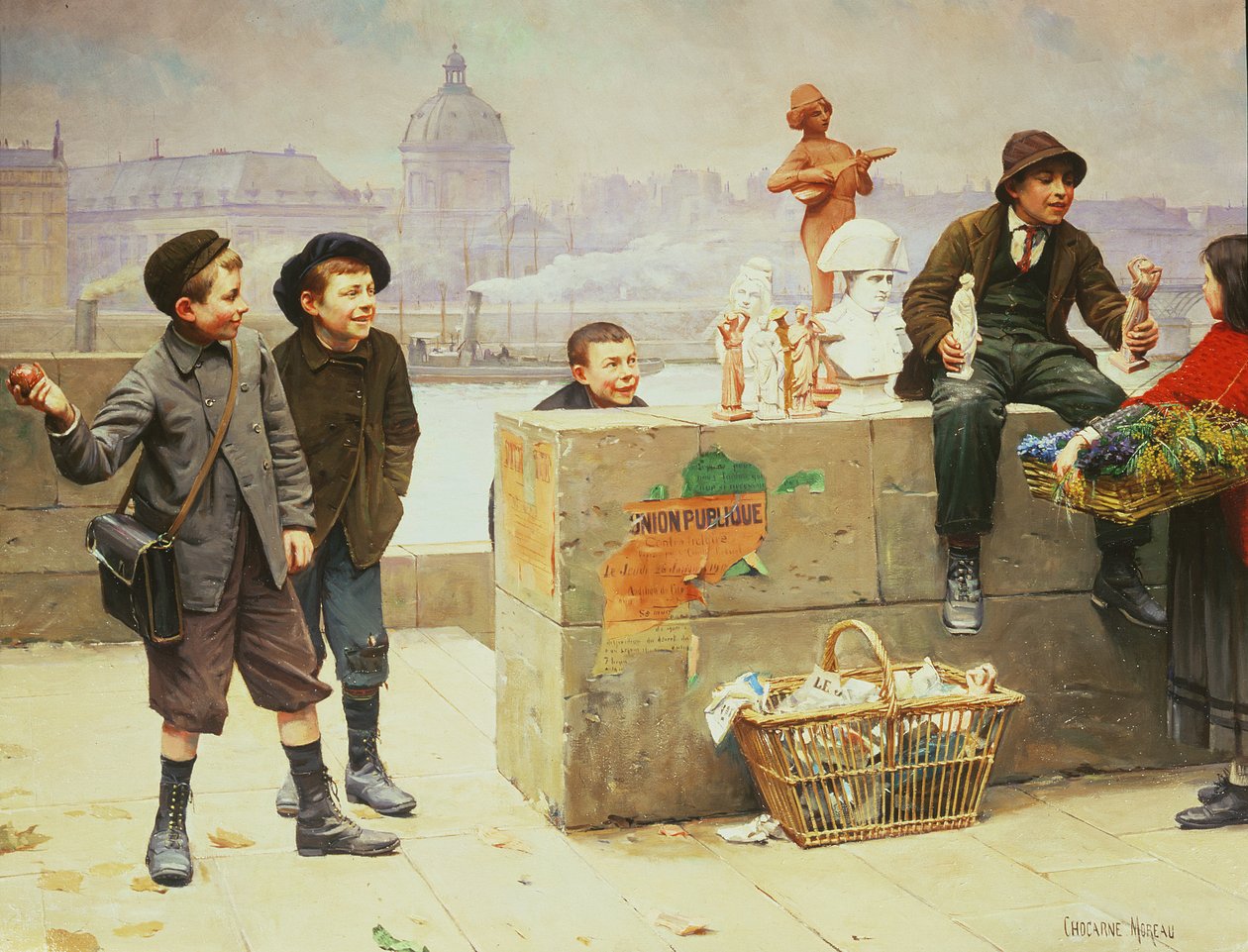 Młodzi Pedlarzy na Pont Des Arts, Paryż autorstwa Paul Charles Chocarne Moreau