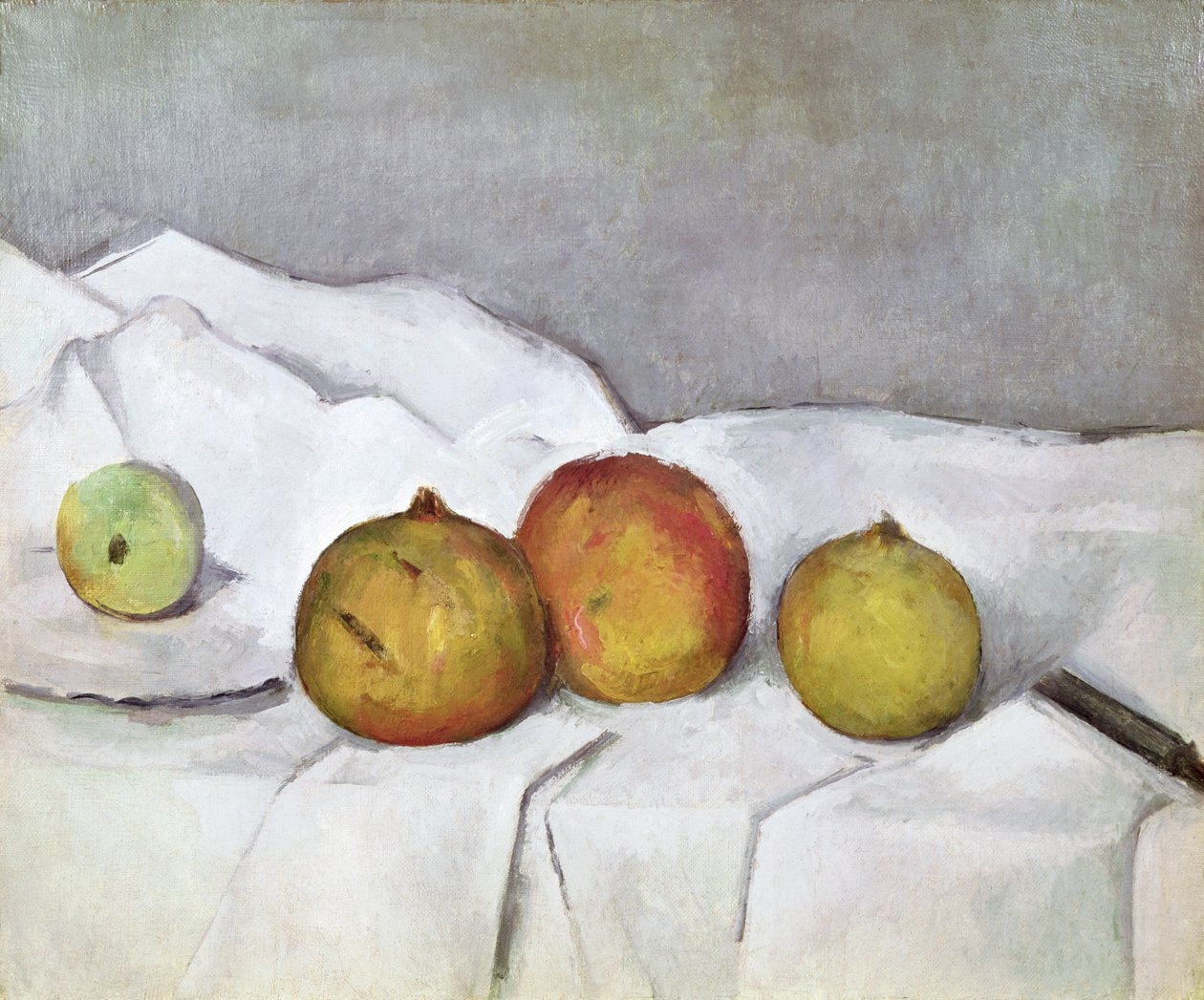 Vaisius ant audinio, apie 1890 m. poli autorstwa Paul Cézanne