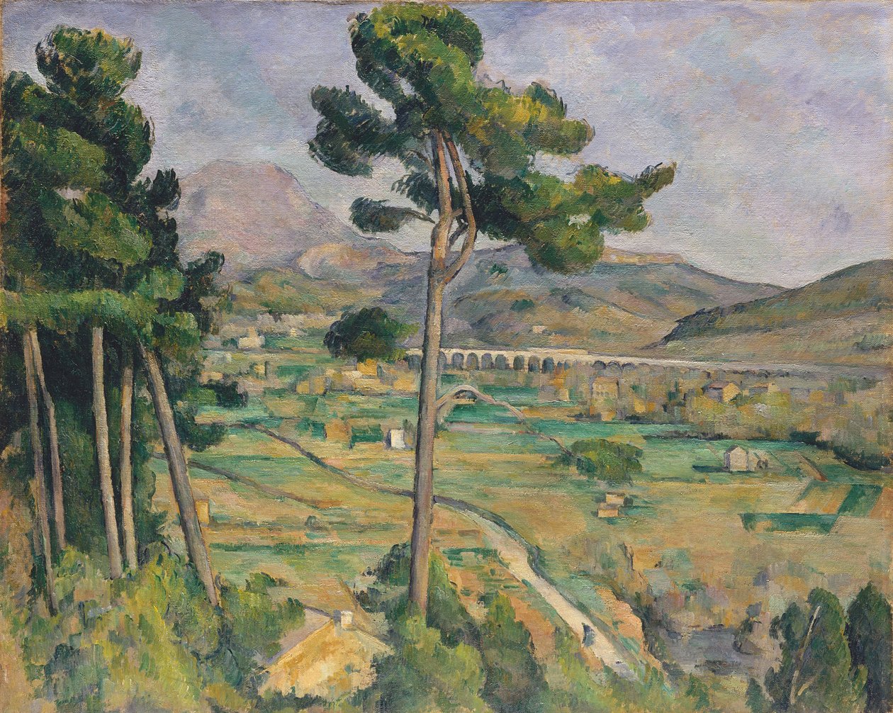 Krajobraz z wiaduktem: Montagne Sainte-Victoire, ok. 1885-87 autorstwa Paul Cézanne
