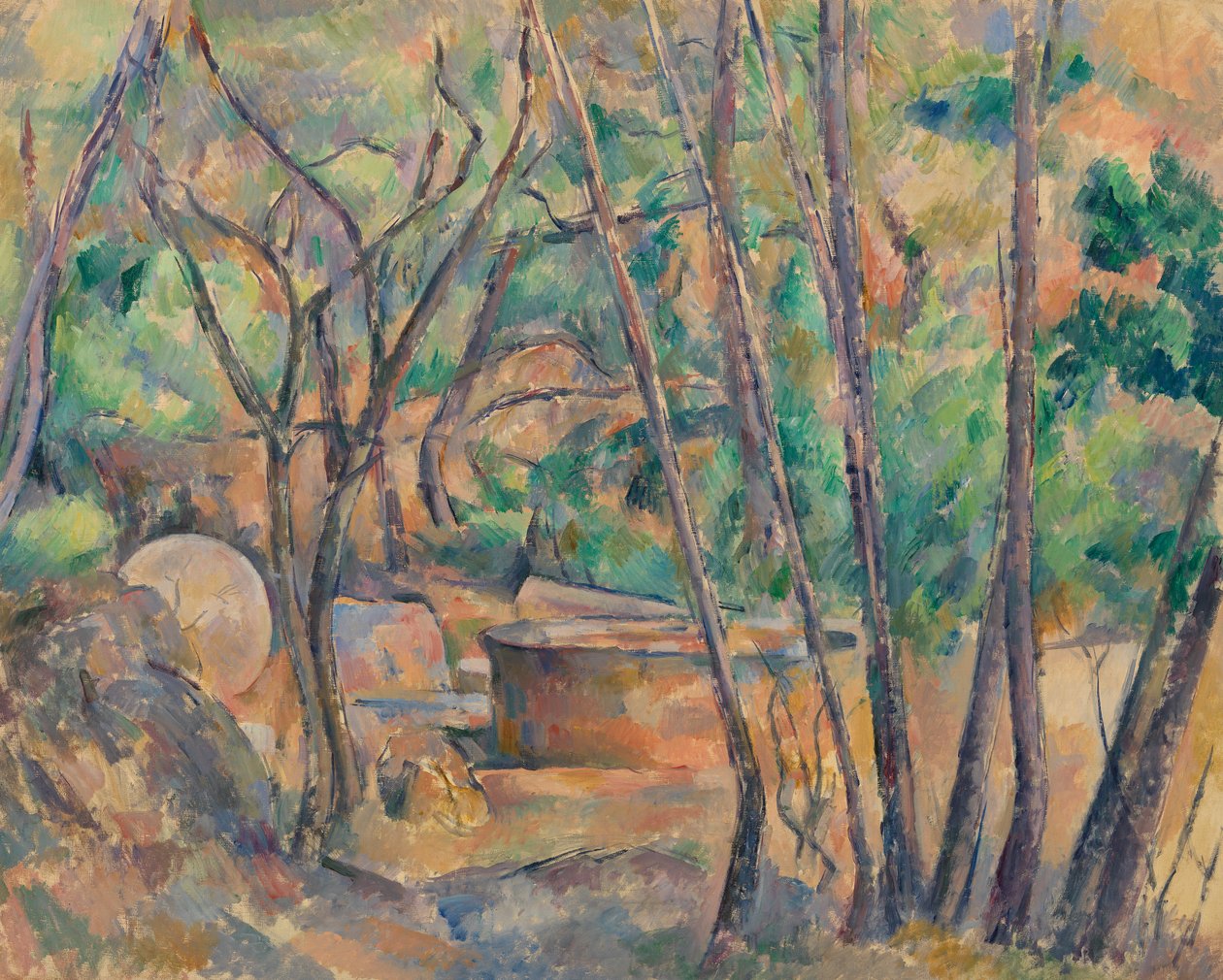 Kamień młyński i cysterna pod drzewami, 1892-94 autorstwa Paul Cézanne