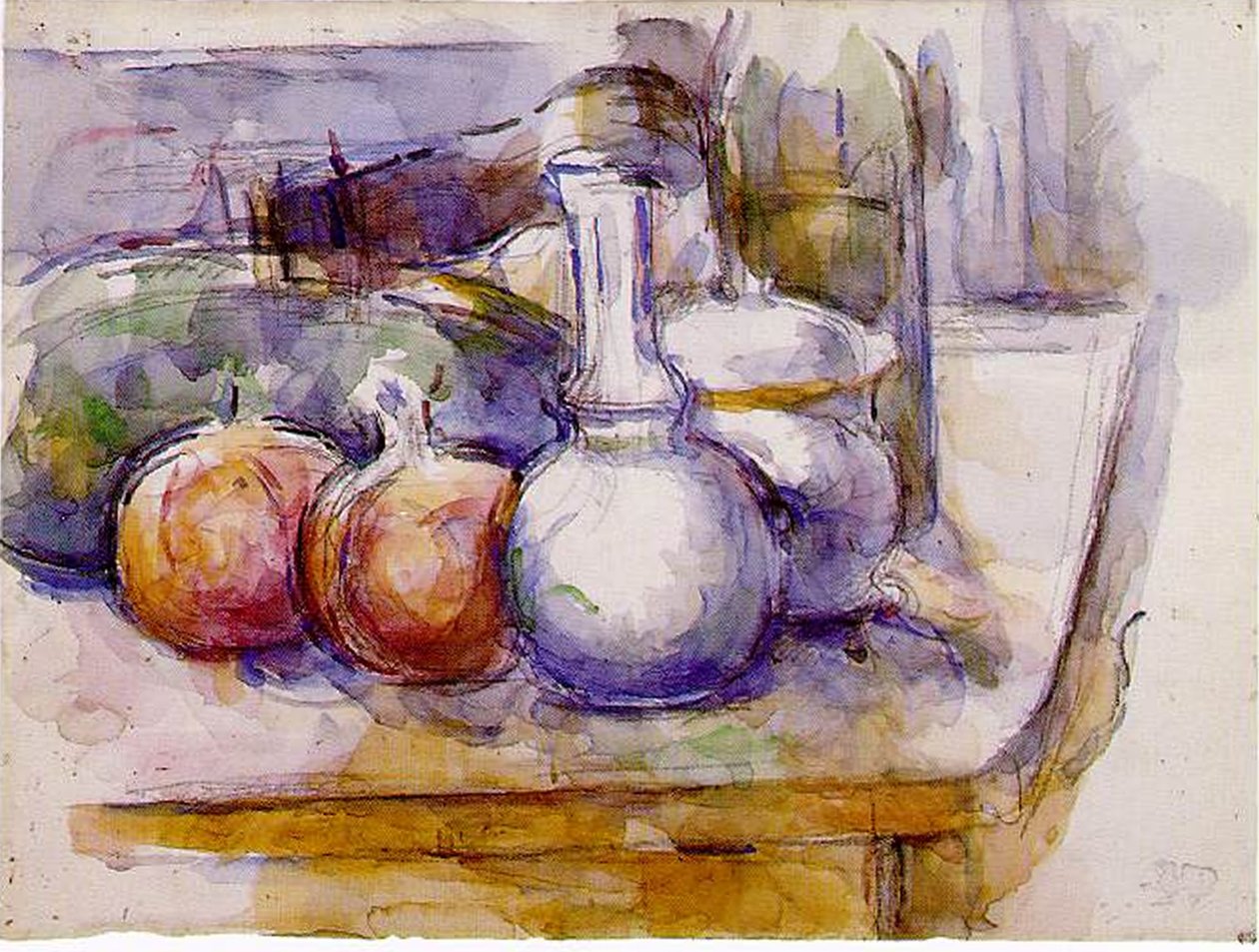 Martwa natura: karafka, butelka, granaty, arbuz, 1900-06 (wc i czarna kreda na papierze) autorstwa Paul Cézanne