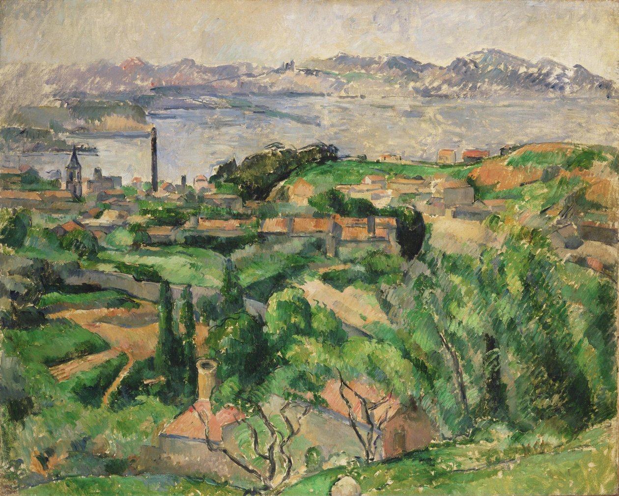 Widok na zatokę Marsylii z wioską Saint-Henri autorstwa Paul Cézanne