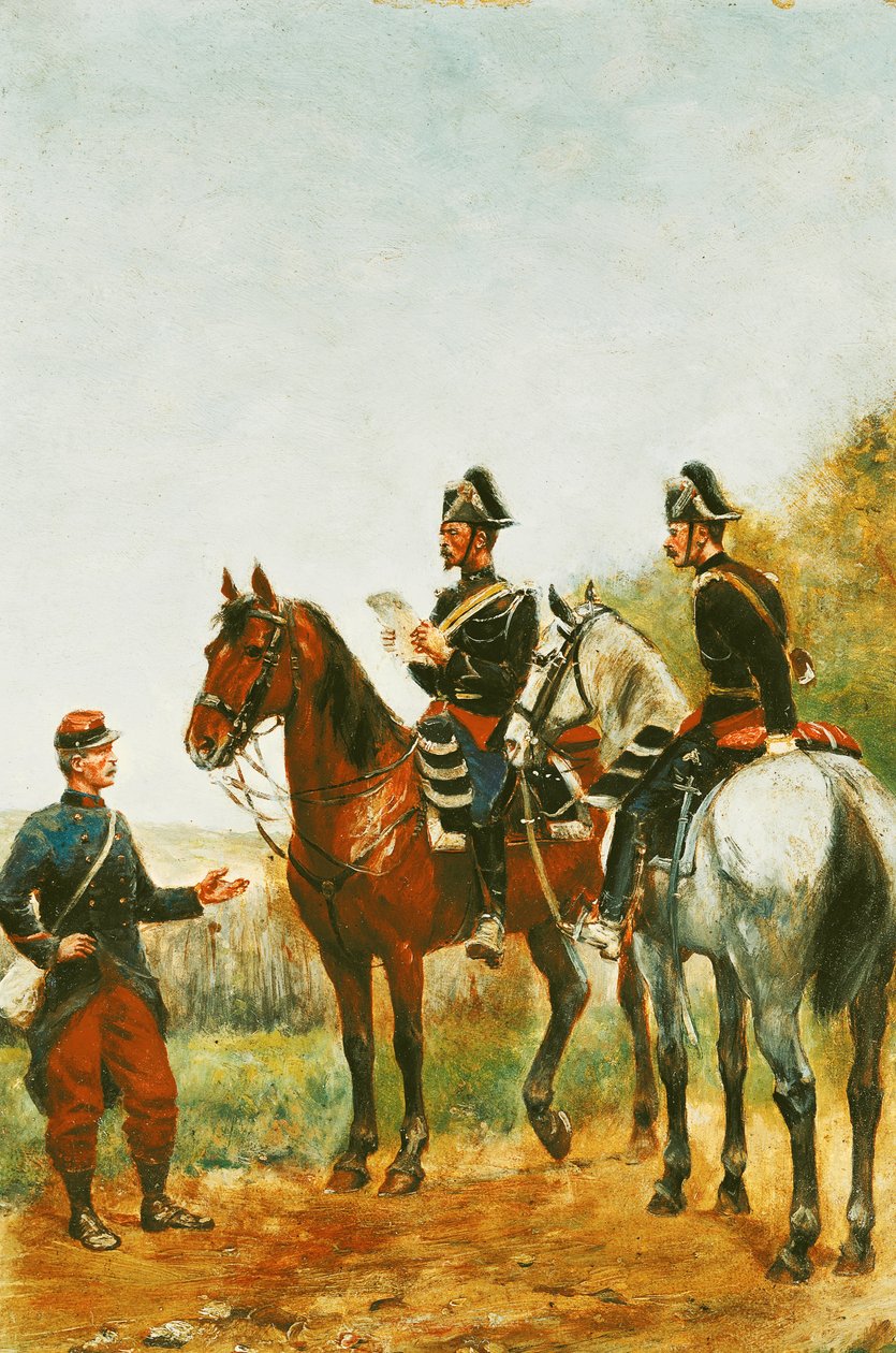 د پولیسو افسران د تفتیش په سفر کې په 1885 پولی کې د یو خدمتګار معاینه کوي autorstwa Paul Emile Leon Perboyre
