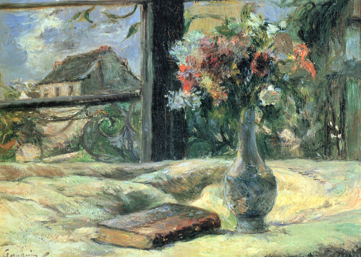 Wazon z kwiatami przy oknie autorstwa Paul Gauguin