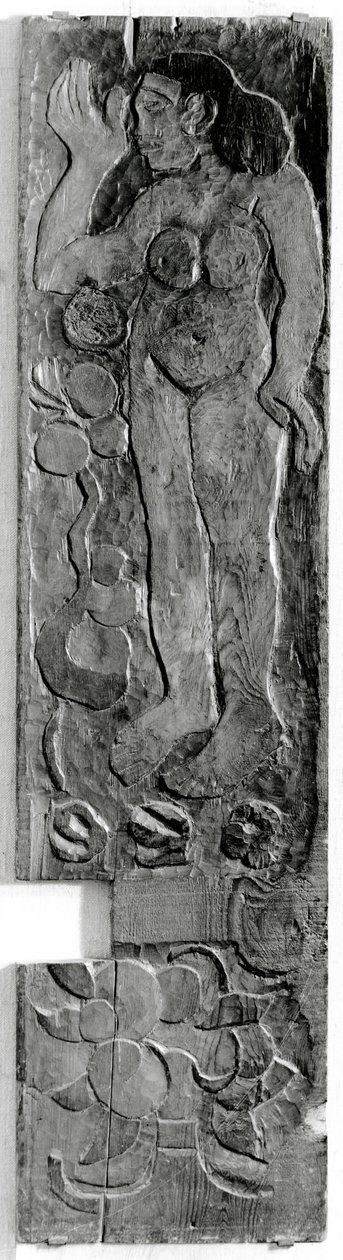 Rzeźbiony pionowy panel z futryny drzwi ostatniej rezydencji Gauguins w Atuona na Hiva Oa (Wyspy Markizy), 1902 (sekwoja) autorstwa Paul Gauguin