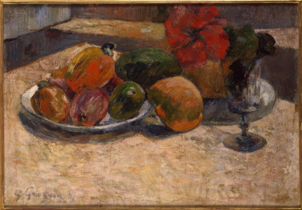 Egzotyczne owoce i czerwone kwiaty autorstwa Paul Gauguin