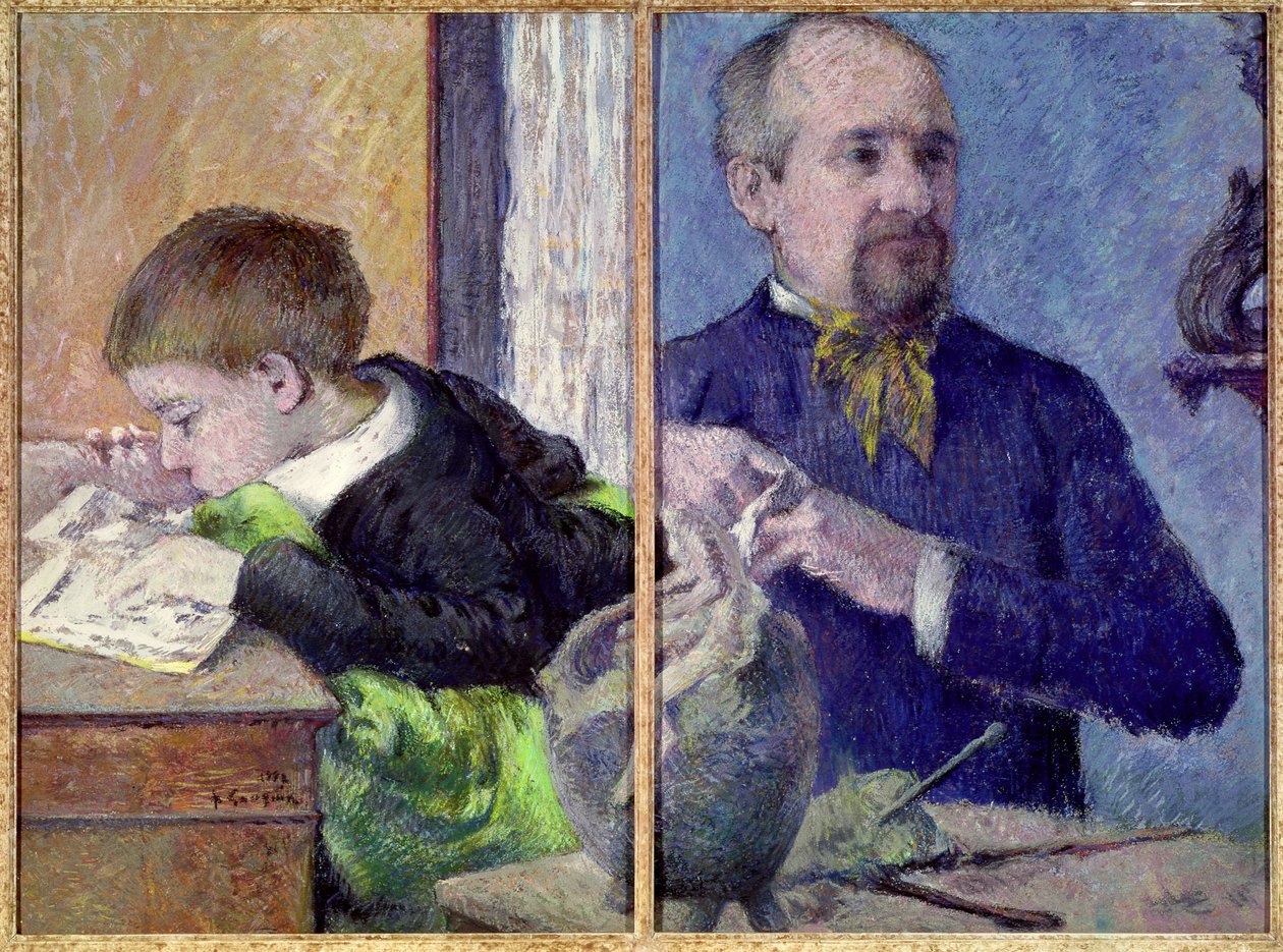 Portret Jean Paul Aube (1837-1916) i jego syna (pastel) autorstwa Paul Gauguin