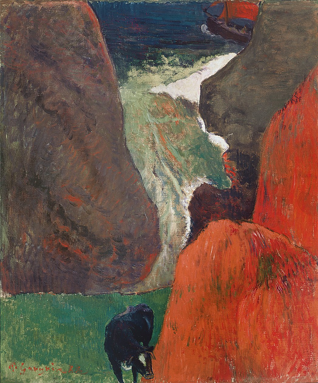 Seascape z krową. Na skraju urwiska, 1888 autorstwa Paul Gauguin