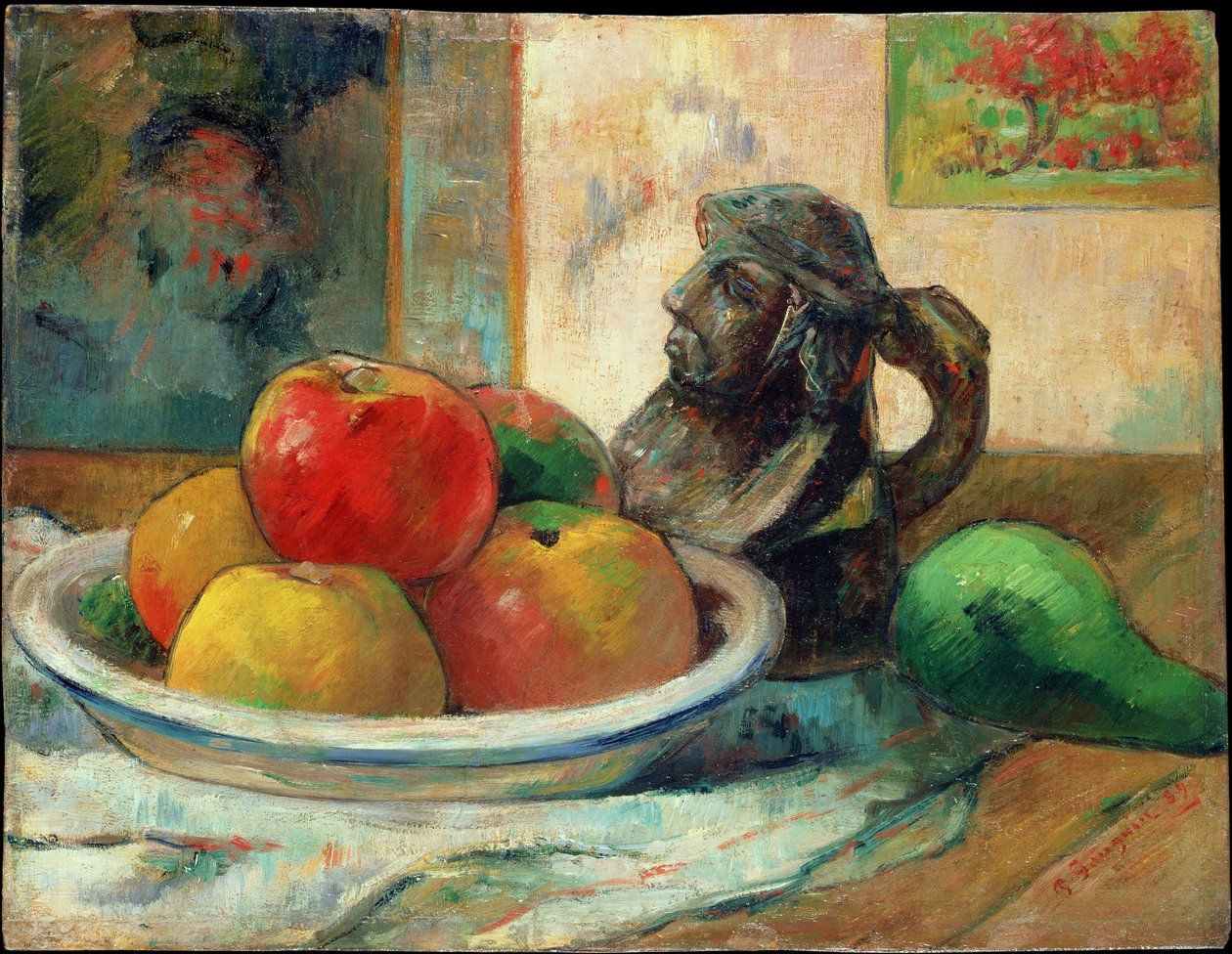 Martwa natura z jabłkami, gruszką i ceramicznym dzbankiem portretowym, 1889 autorstwa Paul Gauguin