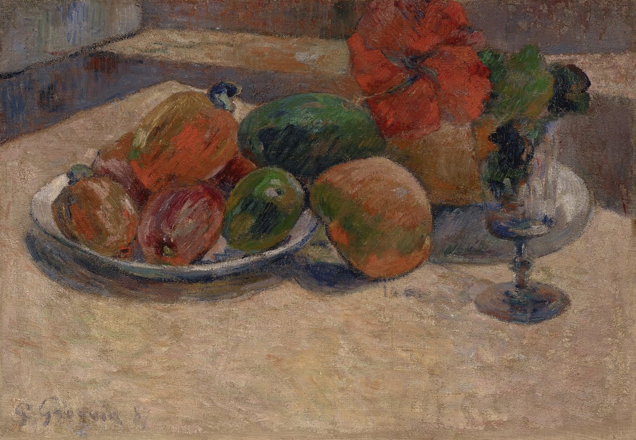 Martwa natura z mango i kwiatem hibiskusa, 1887 autorstwa Paul Gauguin