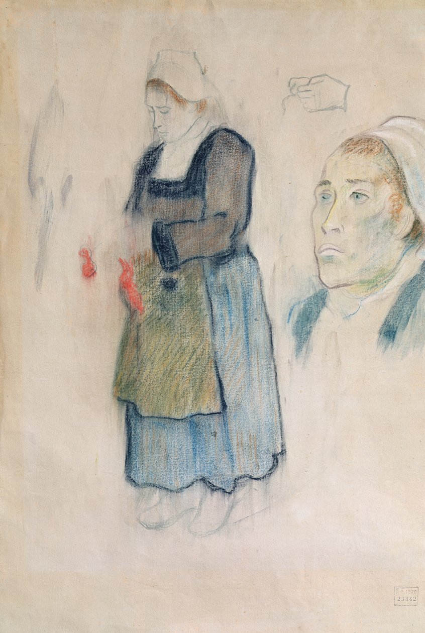 Badania chłopów bretońskich, 1888 (czerwona kreda, węgiel i pastel na beżowym papierze) autorstwa Paul Gauguin