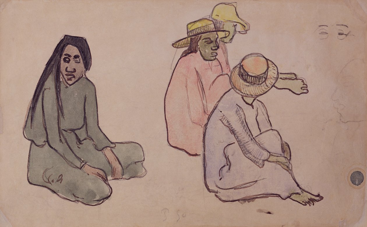 Studium Tahitańczyków (toaleta, tusz i ołówek na papierze) autorstwa Paul Gauguin