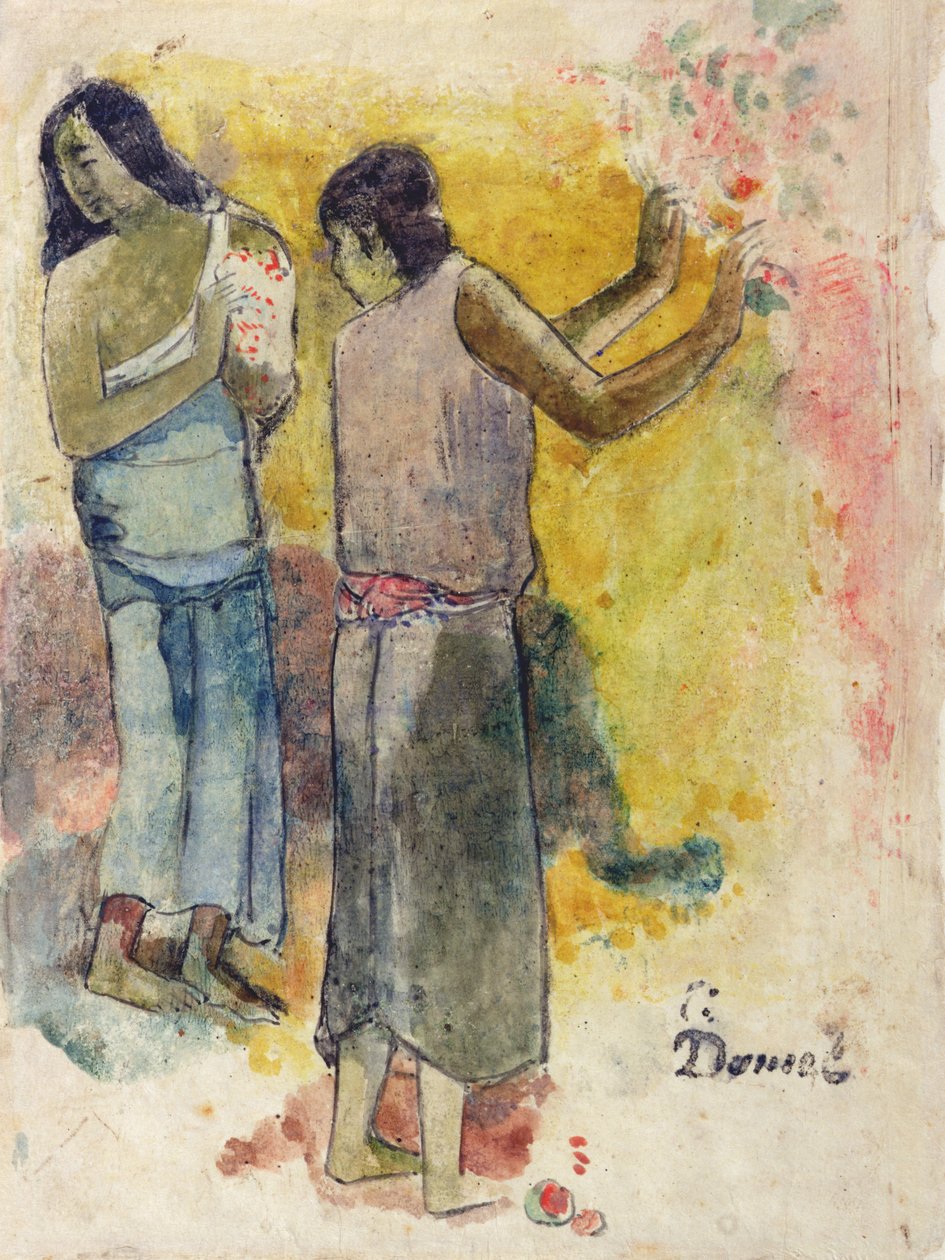 Dwie figury, studium dla „Faa Iheiche”, 1898 (toaleta i długopis na papierze) autorstwa Paul Gauguin