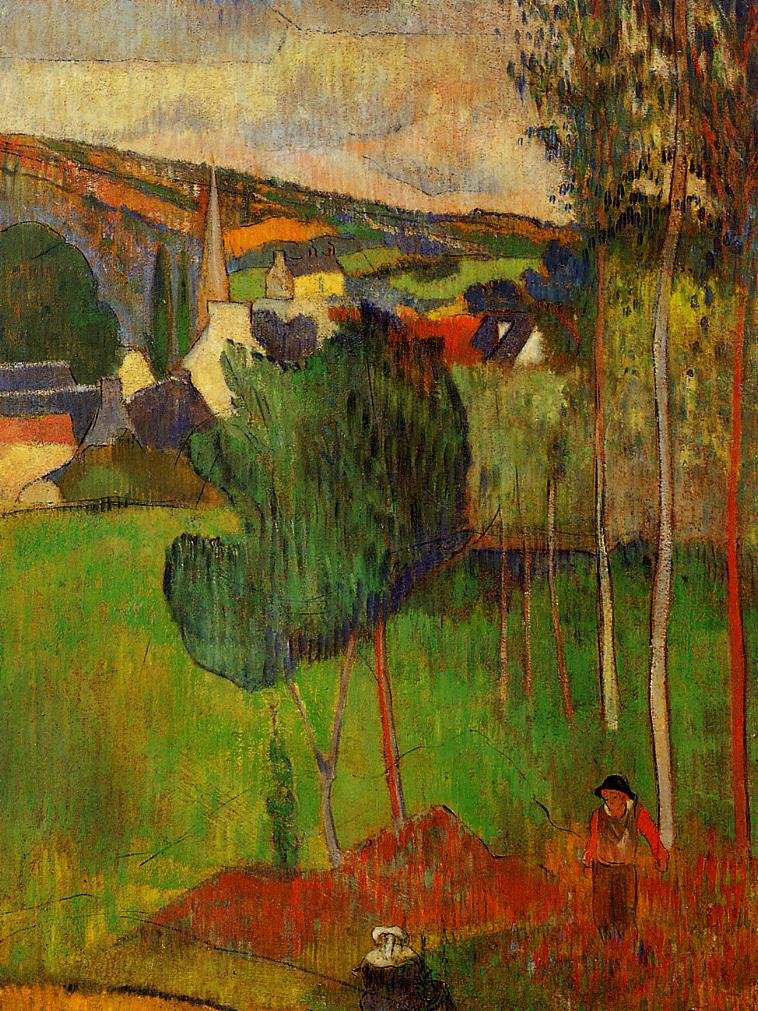 Widok na Pont-Aven z Lezaven autorstwa Paul Gauguin