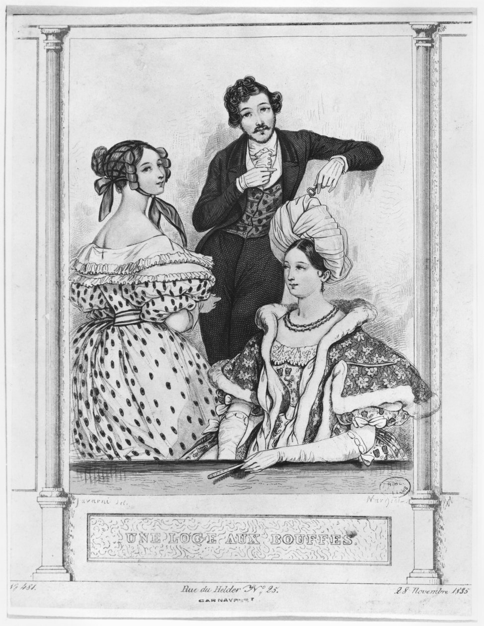 Loża teatralna w Bouffes, grawerowana przez Jean Denis Nargeot (ur. 1795) 28 listopada 1835 autorstwa Paul Gavarni