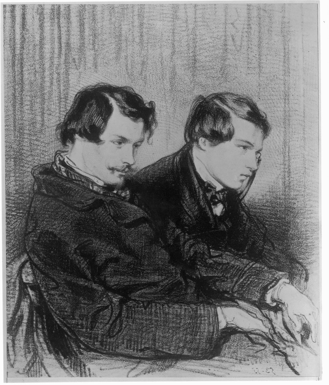 Edmond de Goncourt (1822-86) i Jules de Goncourt (1830-70) w loży w teatrze, 1853 autorstwa Paul Gavarni