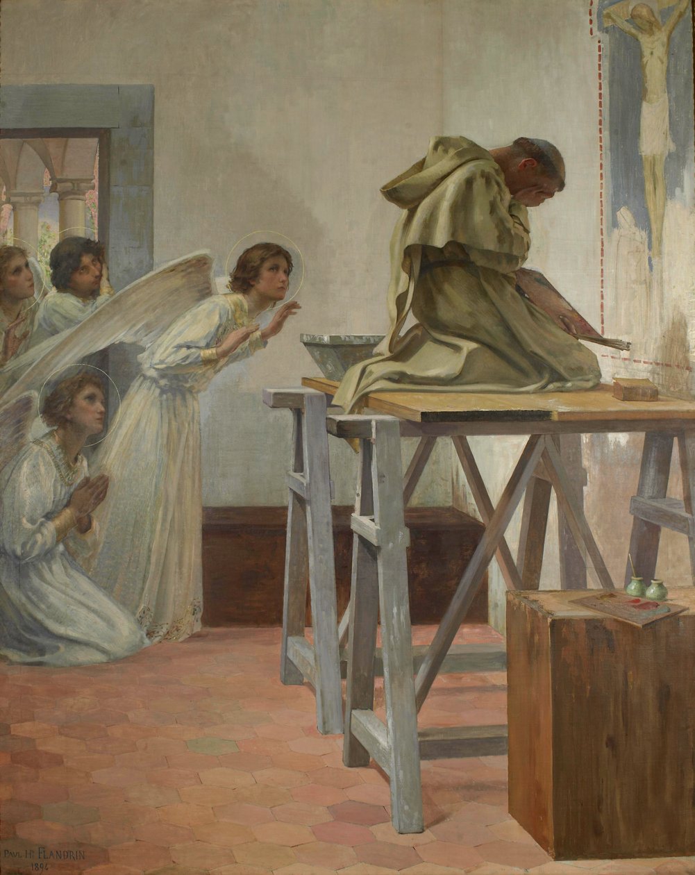 Fra Angelico odwiedzają aniołowie autorstwa Paul Hippolyte Flandrin