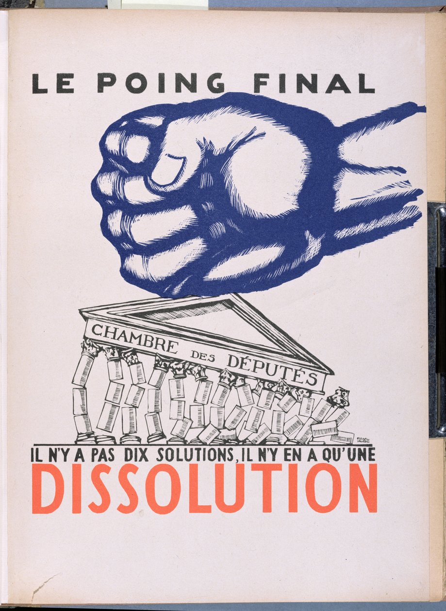 The Final Punch", karykatura krytykująca Trzecią Republikę, z "Parlons Francais", Paul Iribe (1883-1935), wydana przez Editions Floury, Paryż 1934. autorstwa Paul Iribe