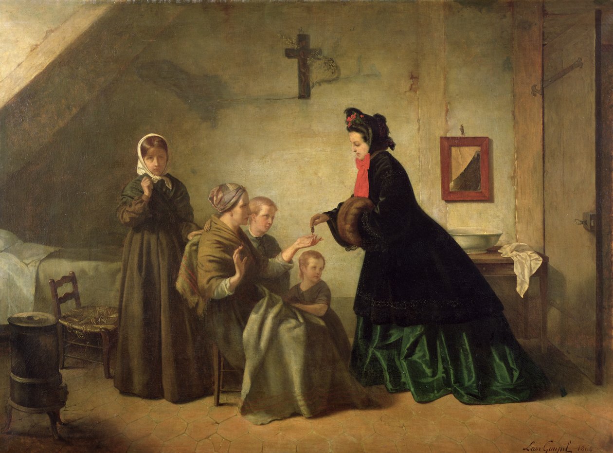 Cesarzowa Eugenia (1826-1920) Z wizytą u nieszczęśnika, 1864 autorstwa Paul Leon Lucien Gopil