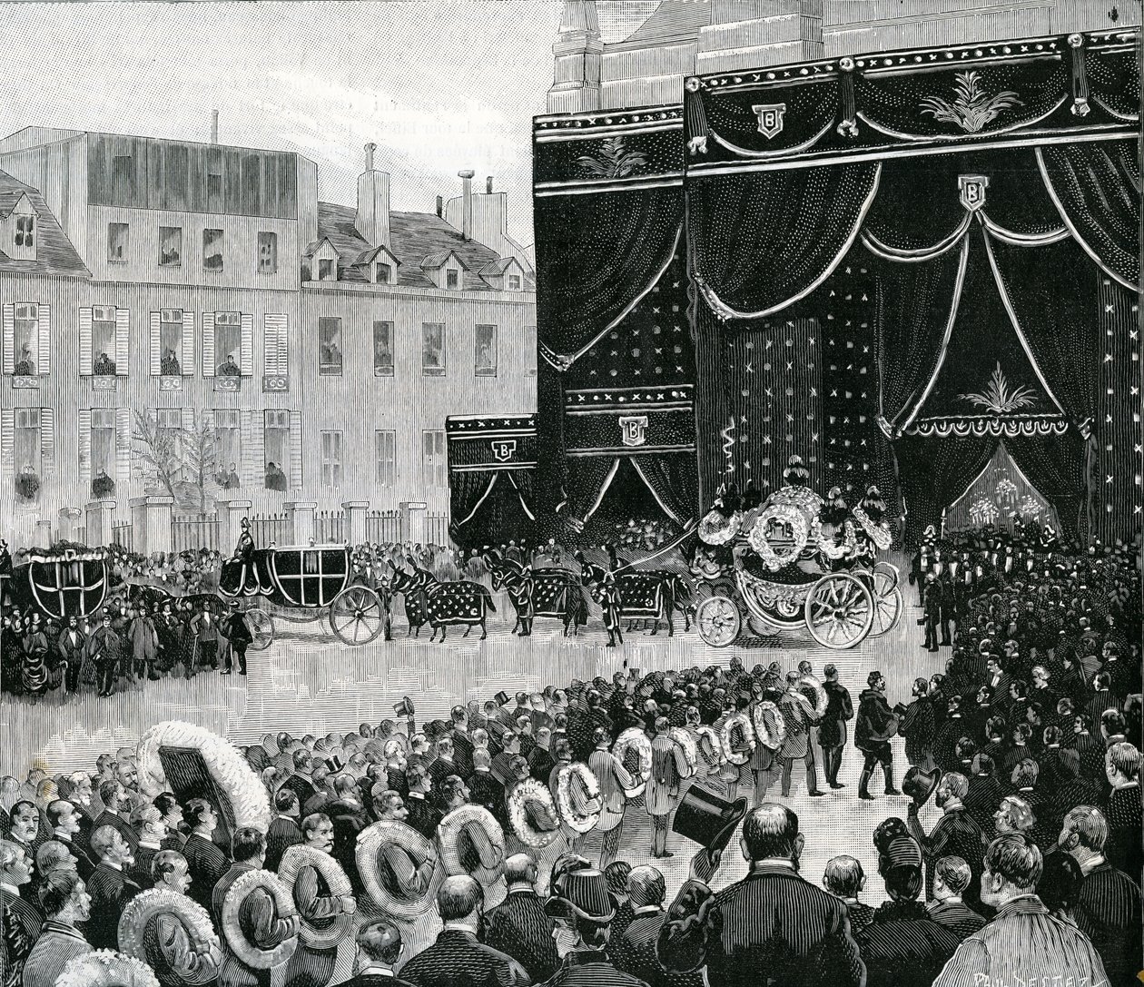 Przybycie konduktu żałobnego Małgorzaty Boucicaut do kościoła św. Tomasza z Akwinu w Paryżu, 1887 r. autorstwa Paul Destez