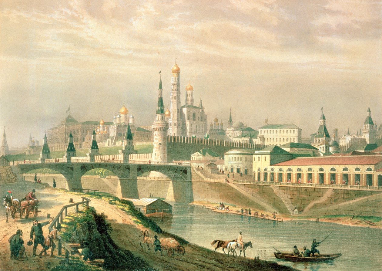 Widok Kremla Moskiewskiego, 1830 (litografia kolorowa) autorstwa Paul Marie Roussel