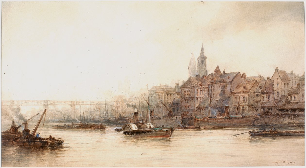 Newcastle River Frontage (kolor nadwozia, ołówek i toaleta na papierze) autorstwa Paul Marny