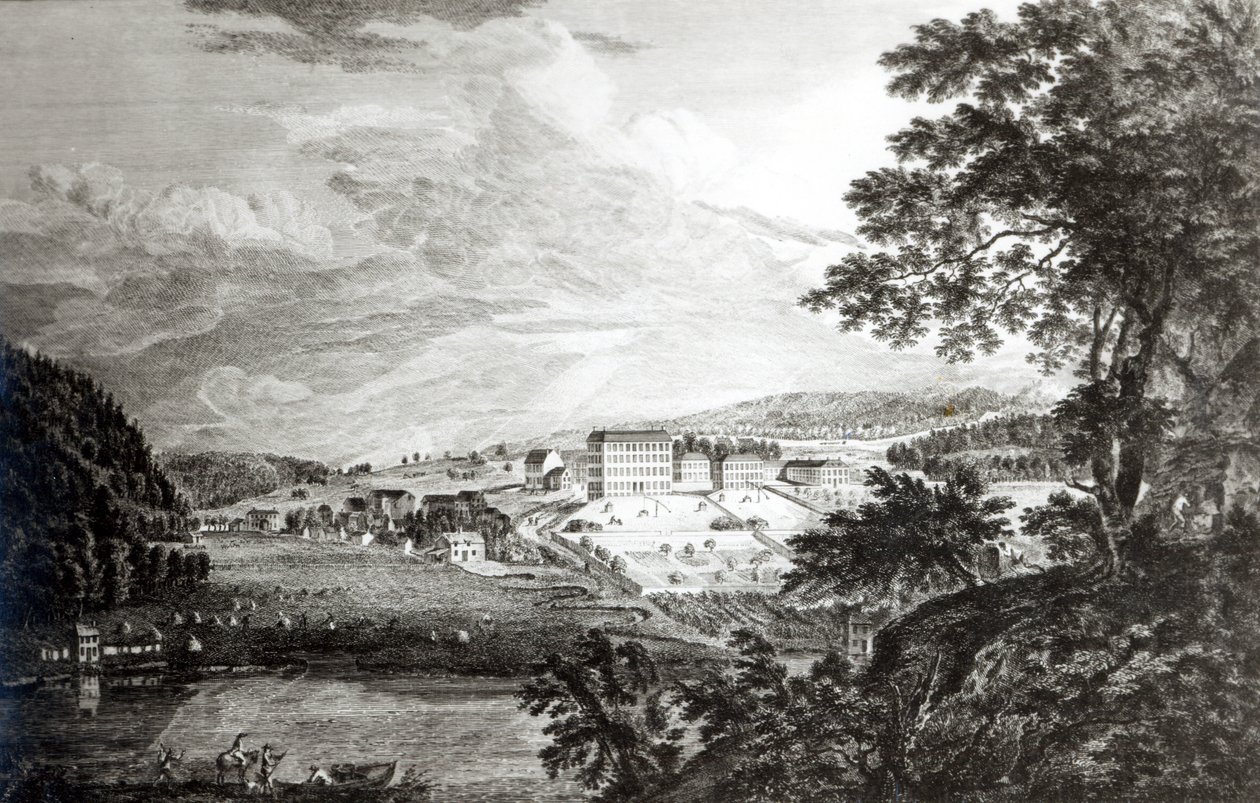 Widok Bethlema Wielkomorawskiego w prowincji Pensylwanii ze „Scenographia Americana”, 1768 autorstwa Paul Sandby