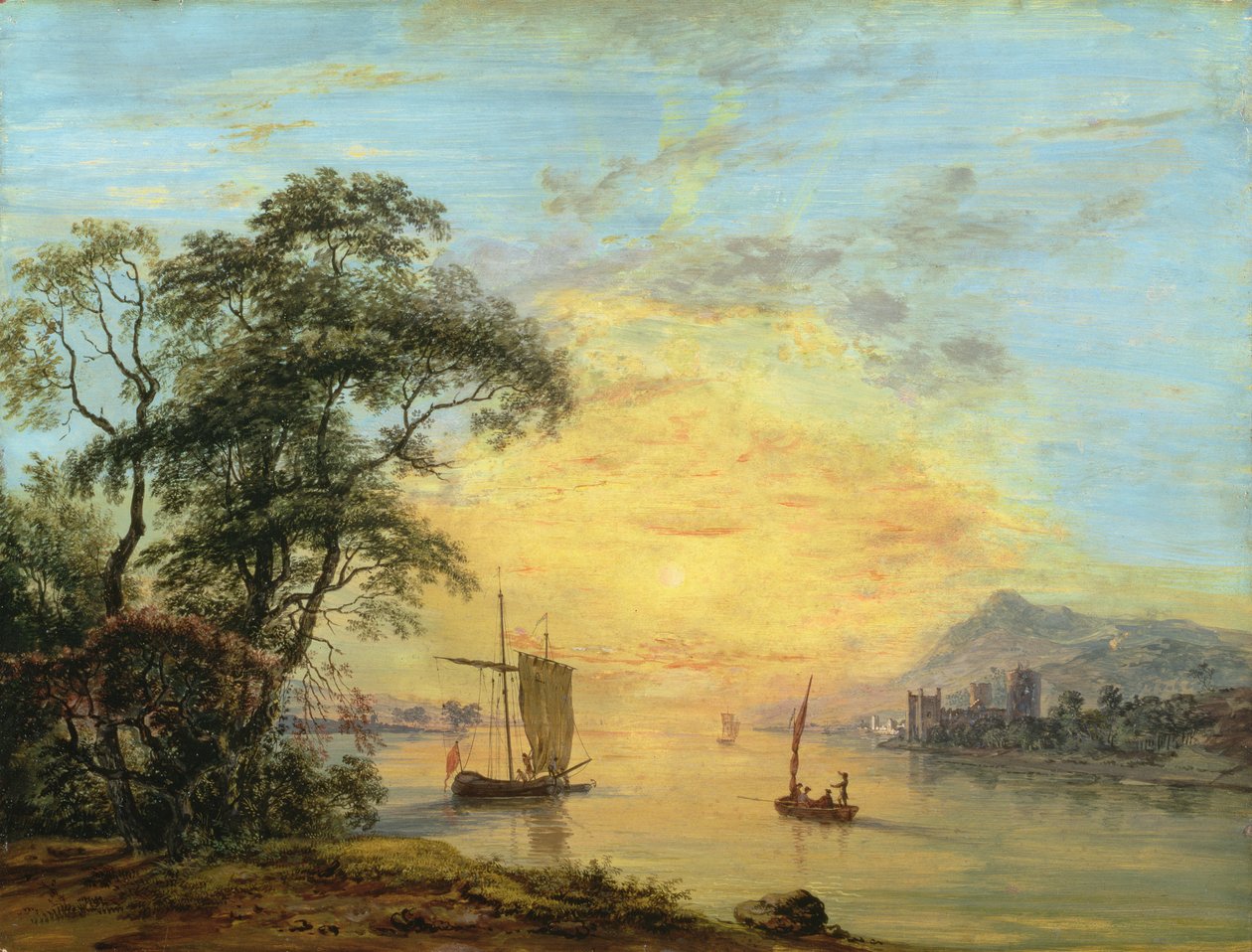 Walijski krajobraz rzeki o zachodzie słońca, ok. 1775-1800 autorstwa Paul Sandby