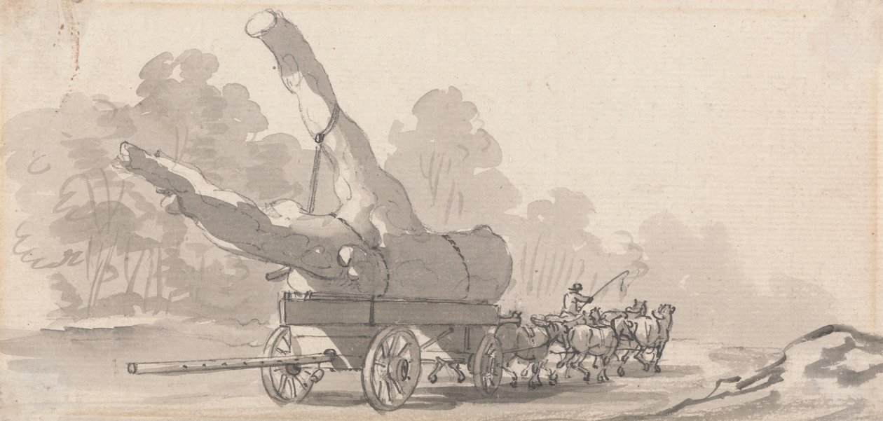 Wózek z dużym pniem drzewa autorstwa Paul Sandby