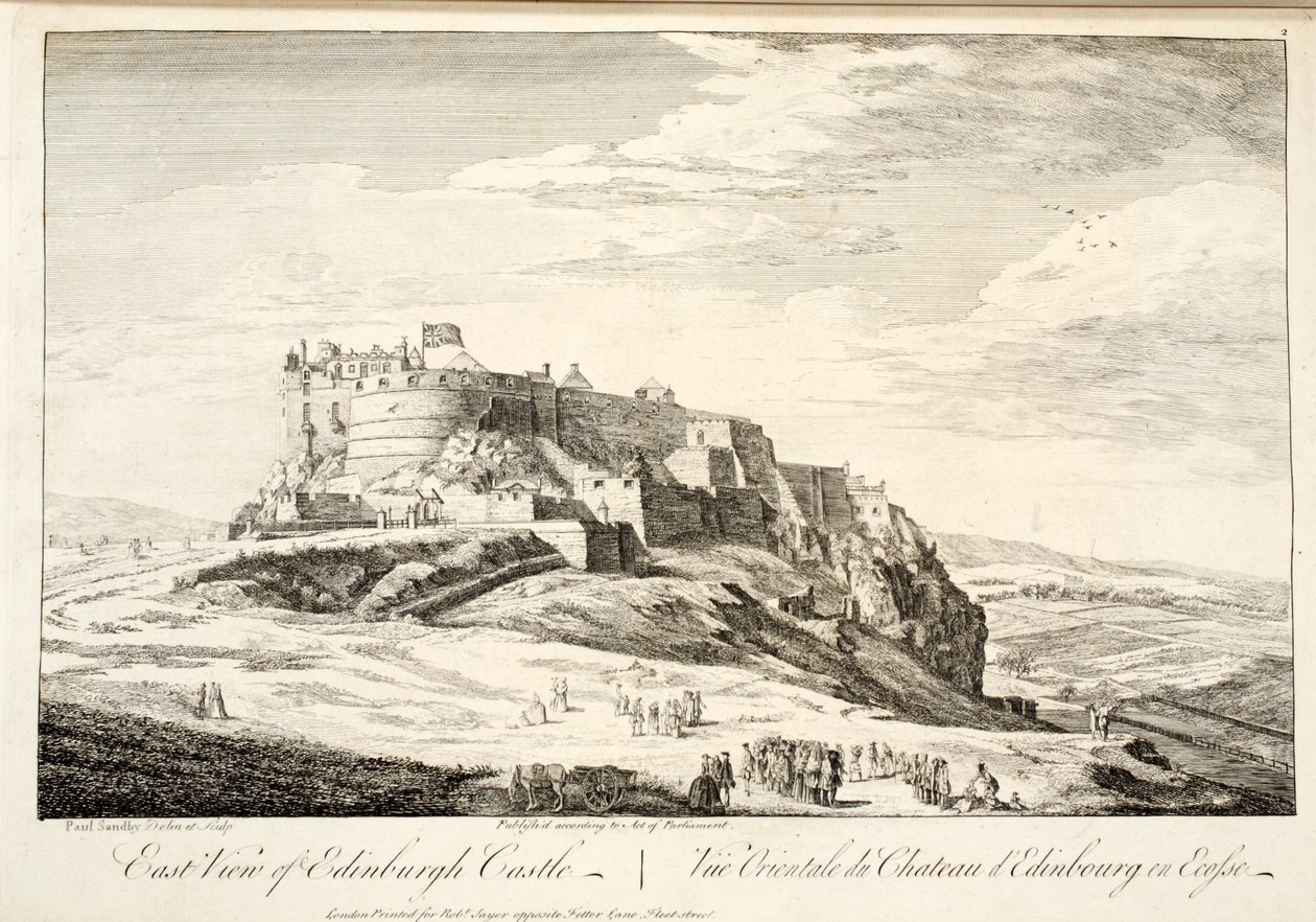 Widok wschodni na zamek w Edynburgu, „Wschód na zamek w Edynburgu w Szkocji”, ok. 1780 r. autorstwa Paul Sandby