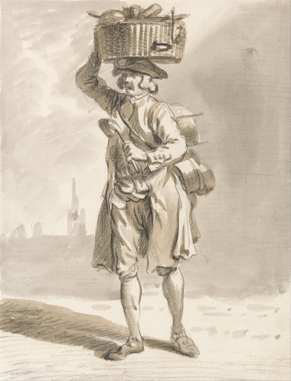 London Cries - Mężczyzna z koszem (Mężczyzna sprzedający garnki i patelnie) autorstwa Paul Sandby