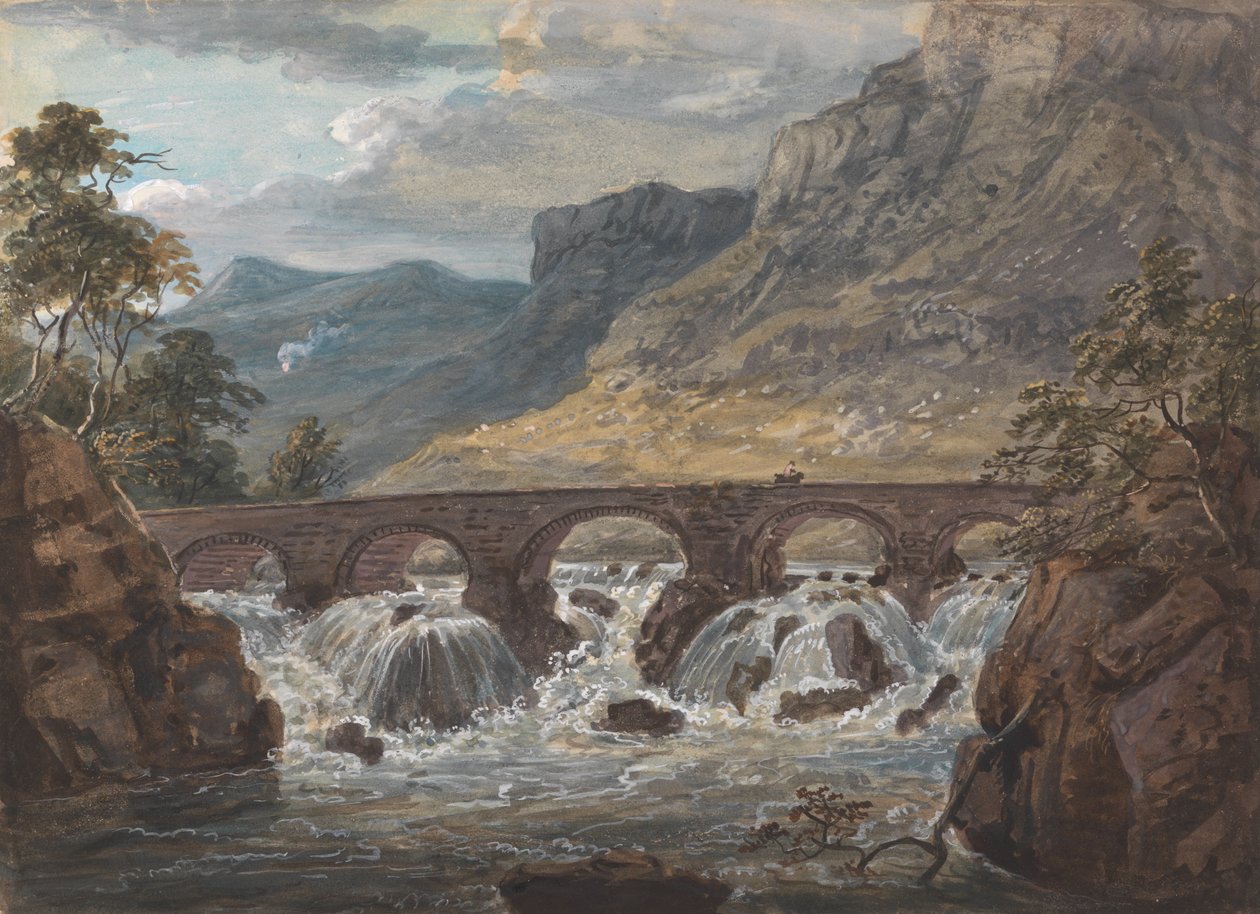 Pont-y-Pier w pobliżu Llanrwst, Denbighshire autorstwa Paul Sandby